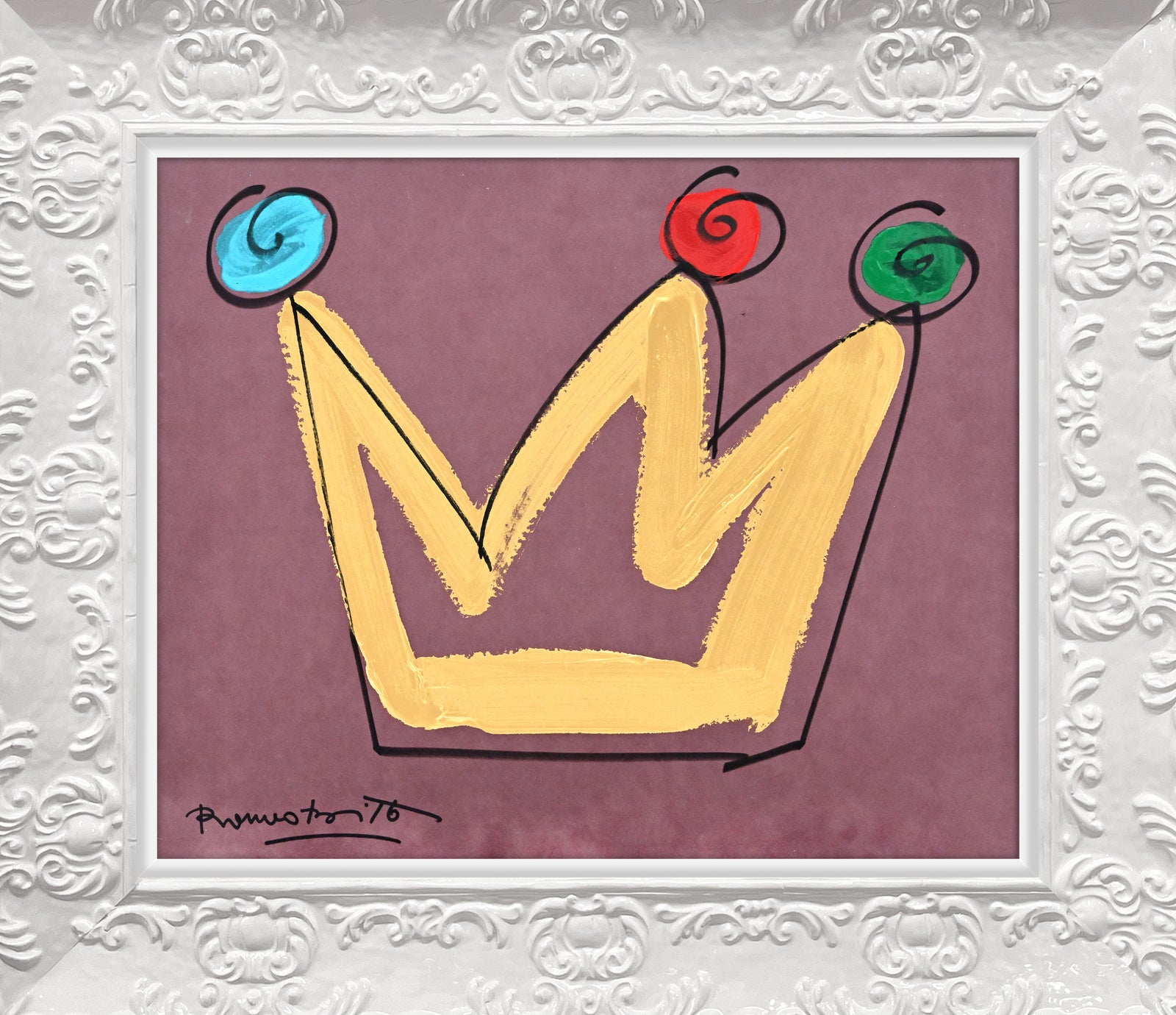 Romero Britto royalty crown original drawing colorful pop art design