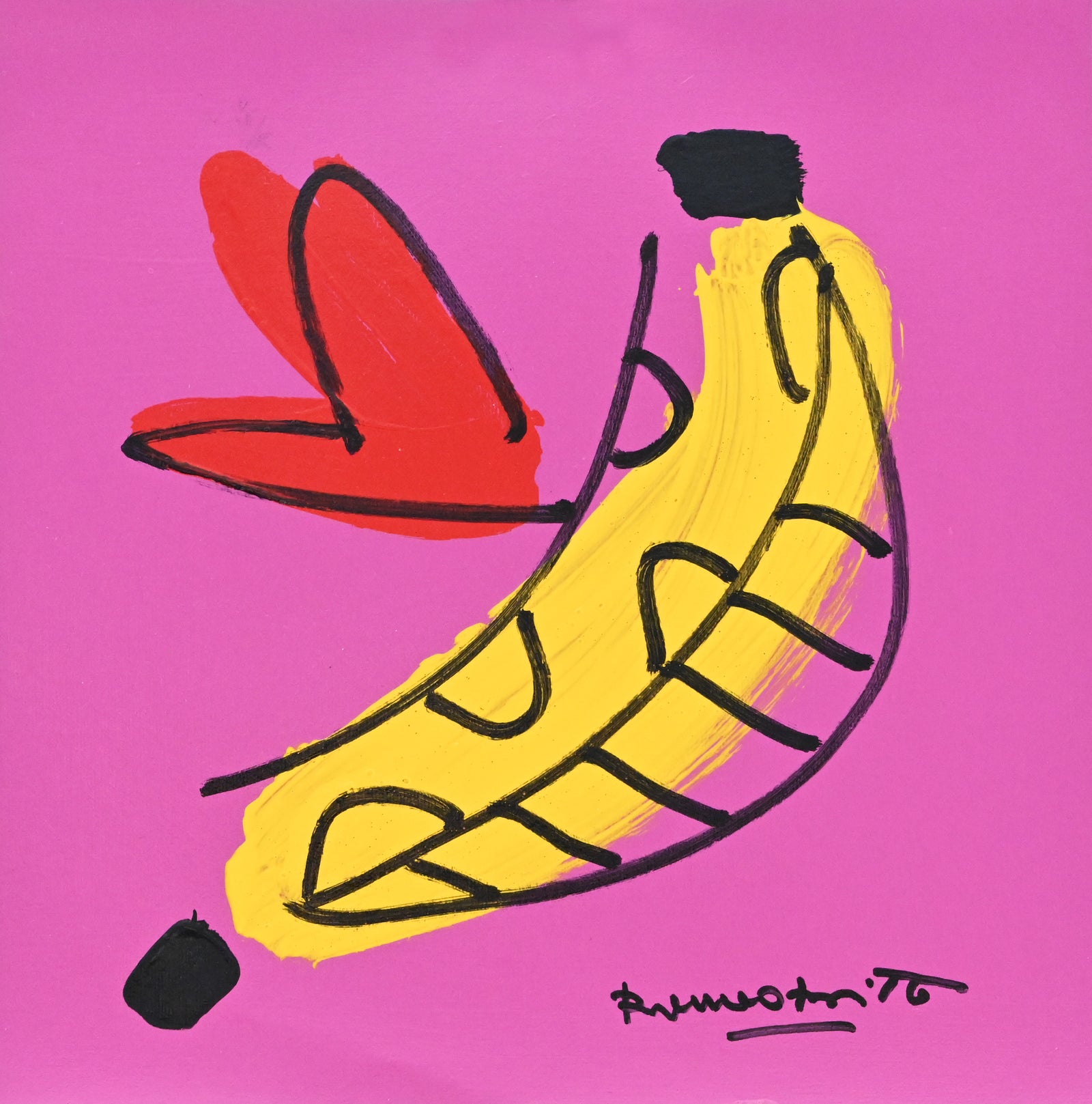 Romero Britto banana original drawing colorful pop art design
