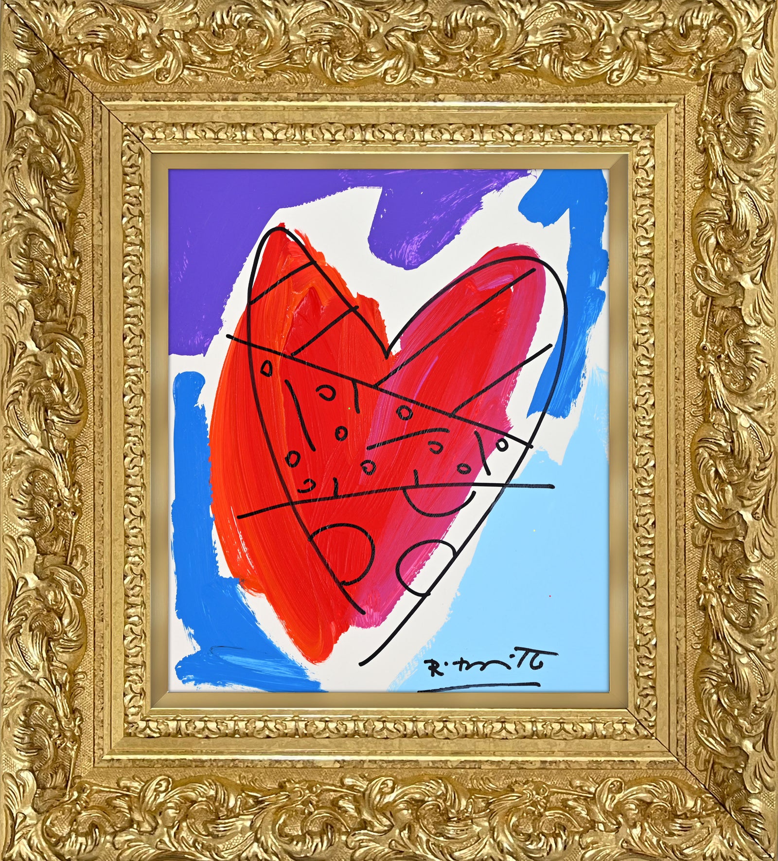Romero Britto thomas collection heart original drawing colorful pop art design
