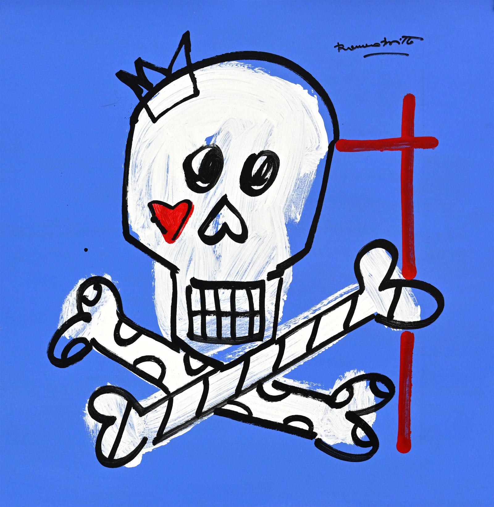 Romero Britto brushstroke skull original drawing colorful pop art design