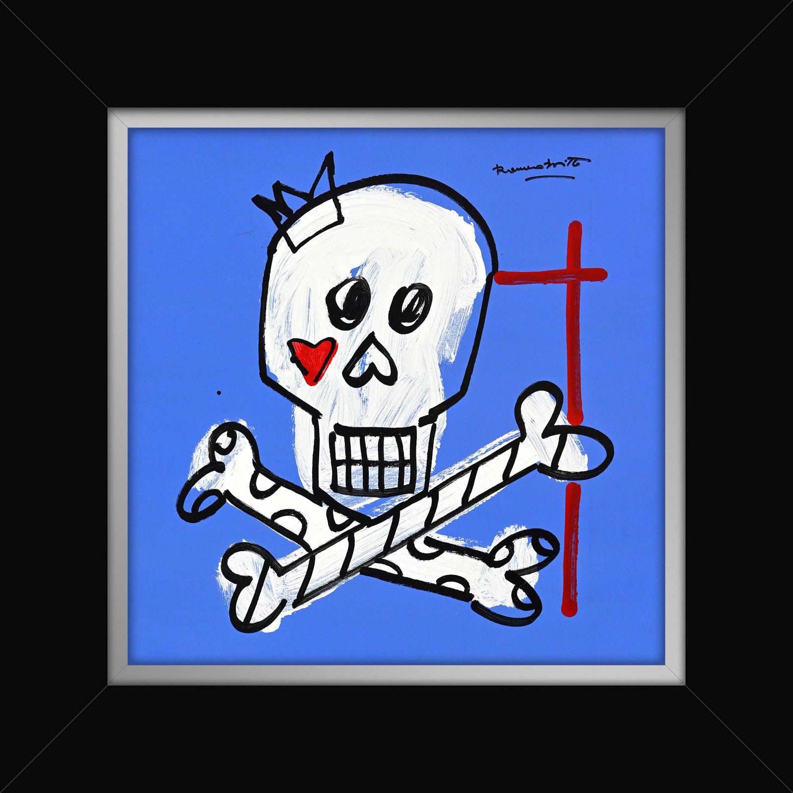 brushstroke skull original drawing colorful decorative collectible gift idea