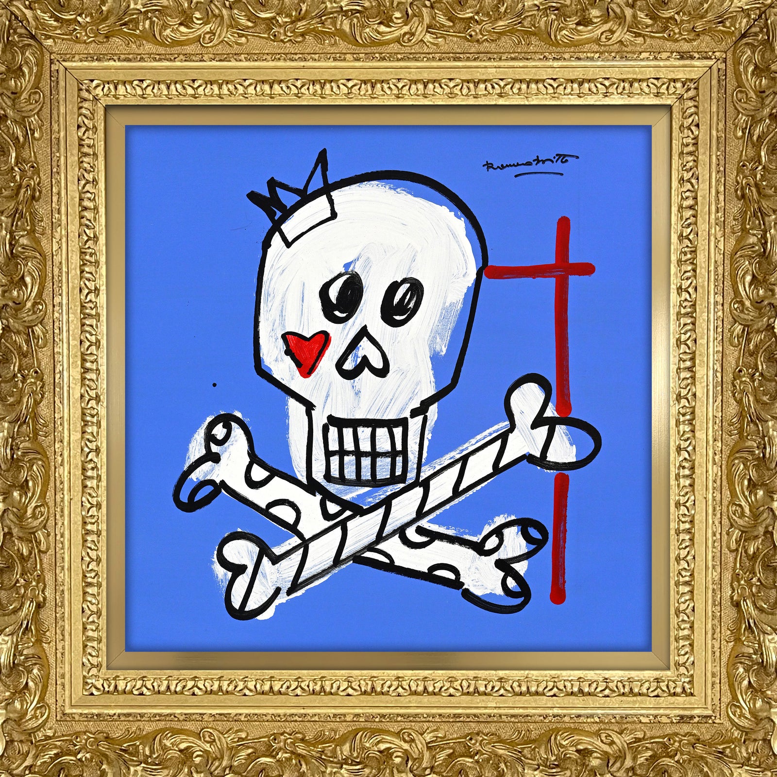 brushstroke skull original drawing artistic colorful design collectible