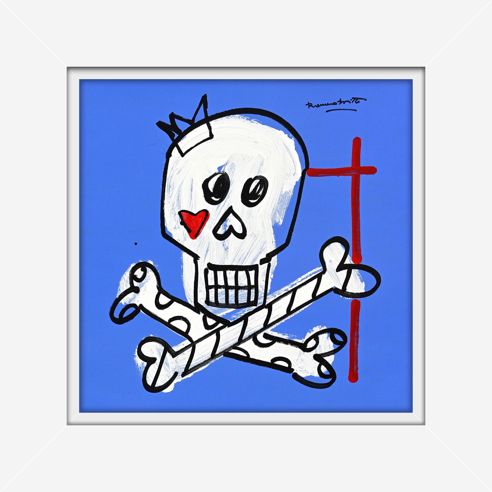 brushstroke skull original drawing colorful decorative collectible gift idea