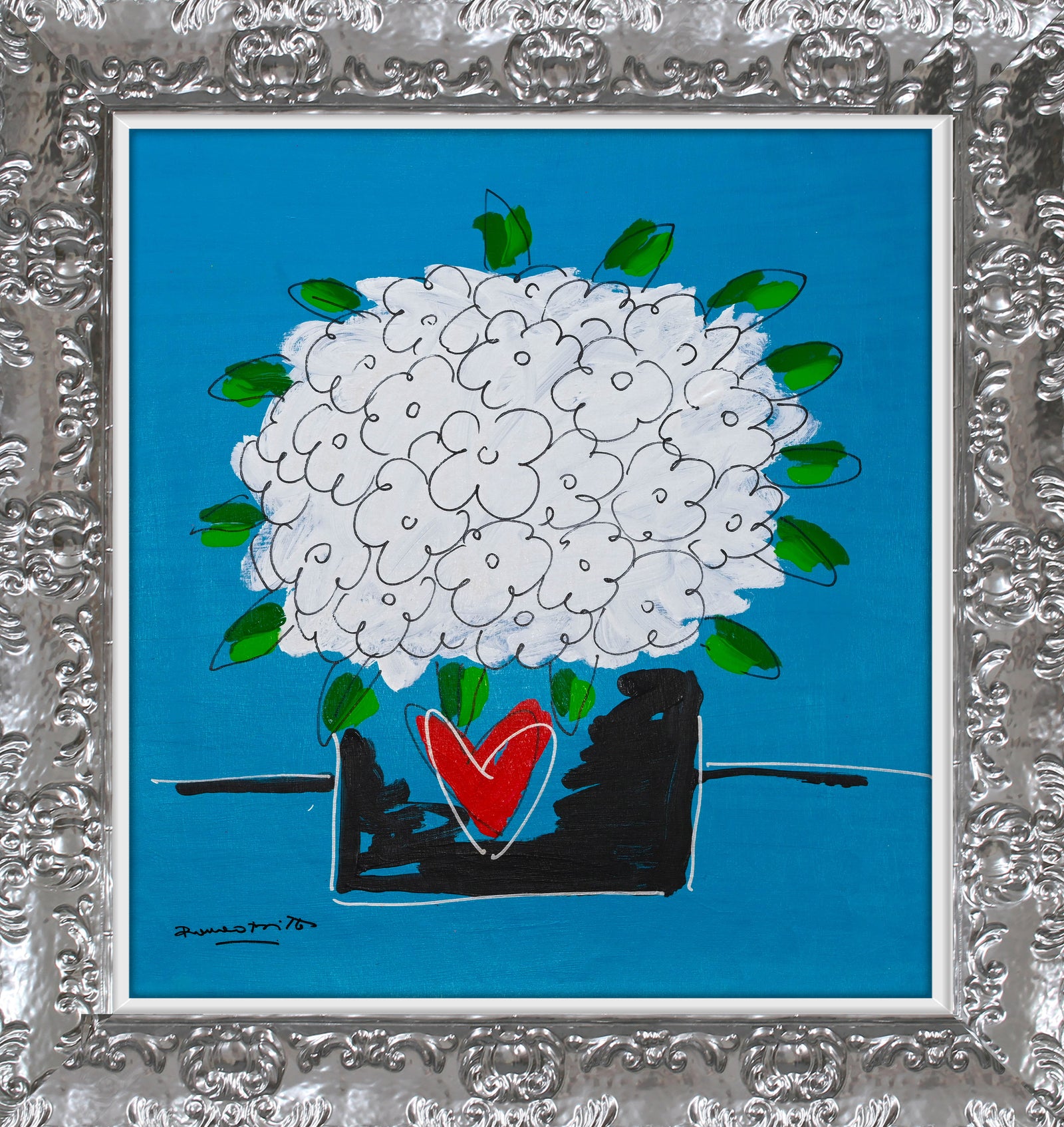 Romero Britto all the flowers just for contemporary pop art piece