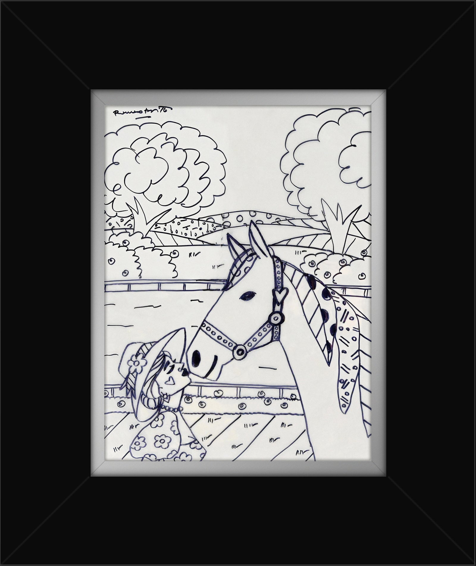 Romero Britto derby love original drawing colorful pop art design