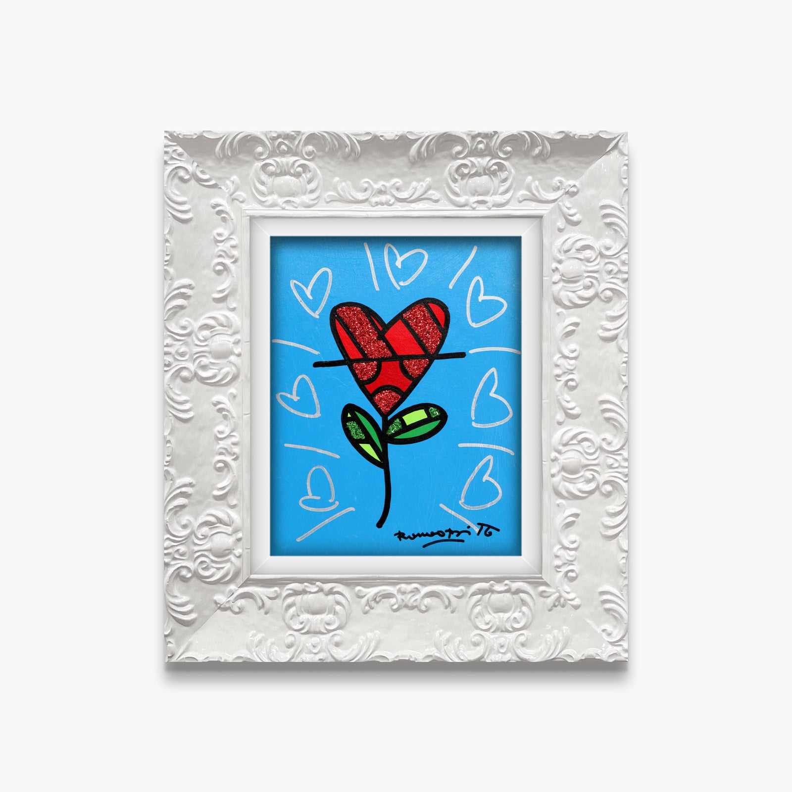 Cyan Heart Flower - Original Painting