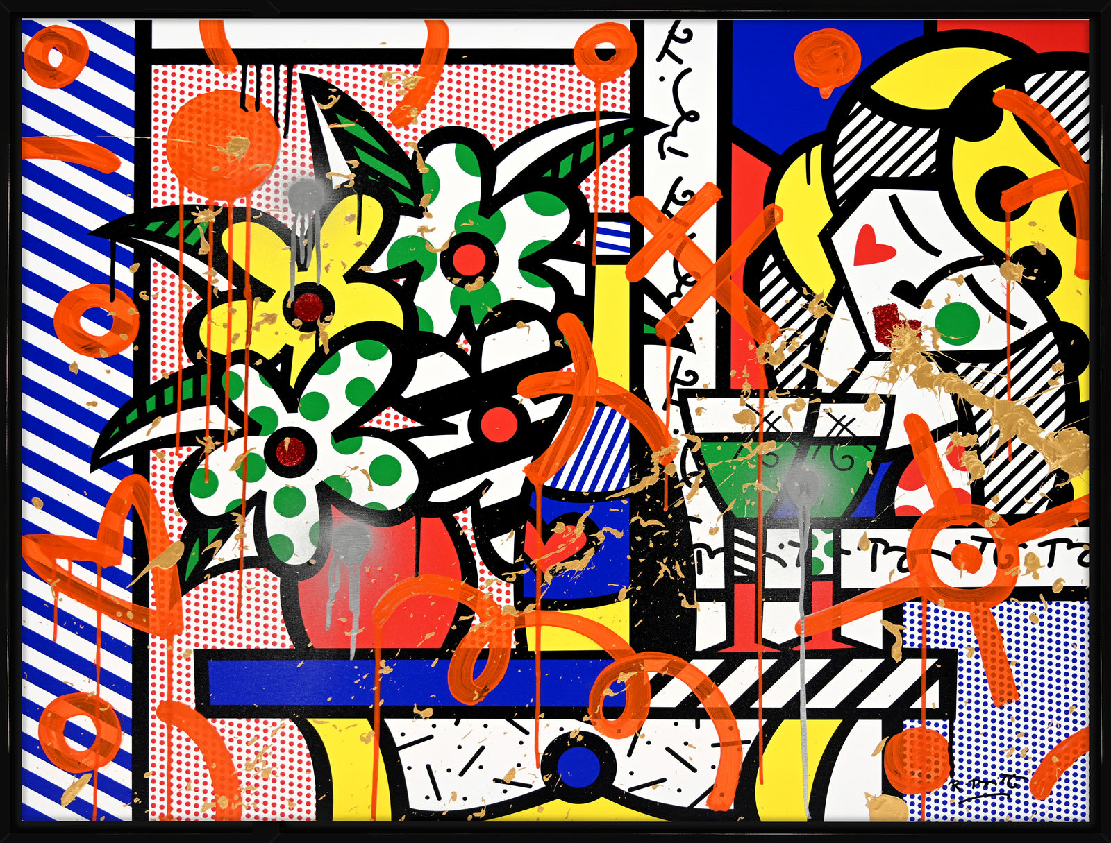 Romero Britto flowers bouquet mixed media original colorful pop art design