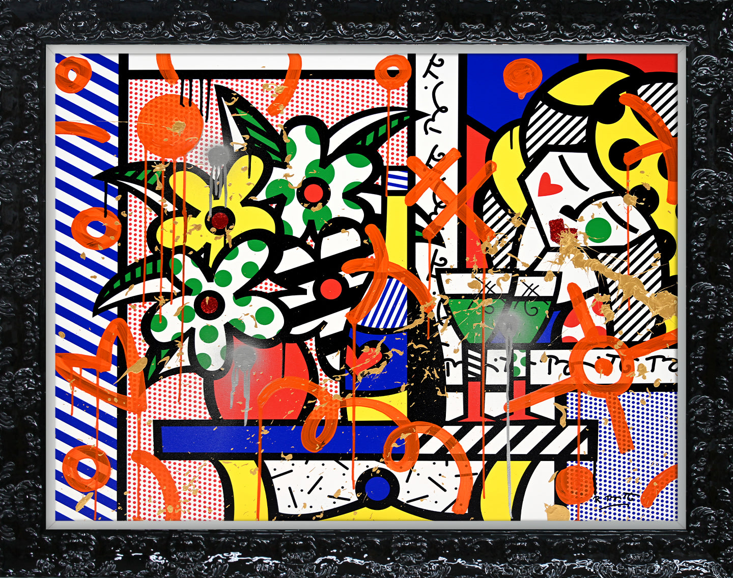 modern pop art flowers bouquet mixed media original vibrant home decor