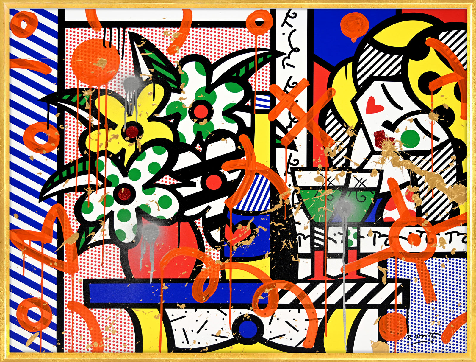 Romero Britto flowers bouquet mixed media original colorful pop art design