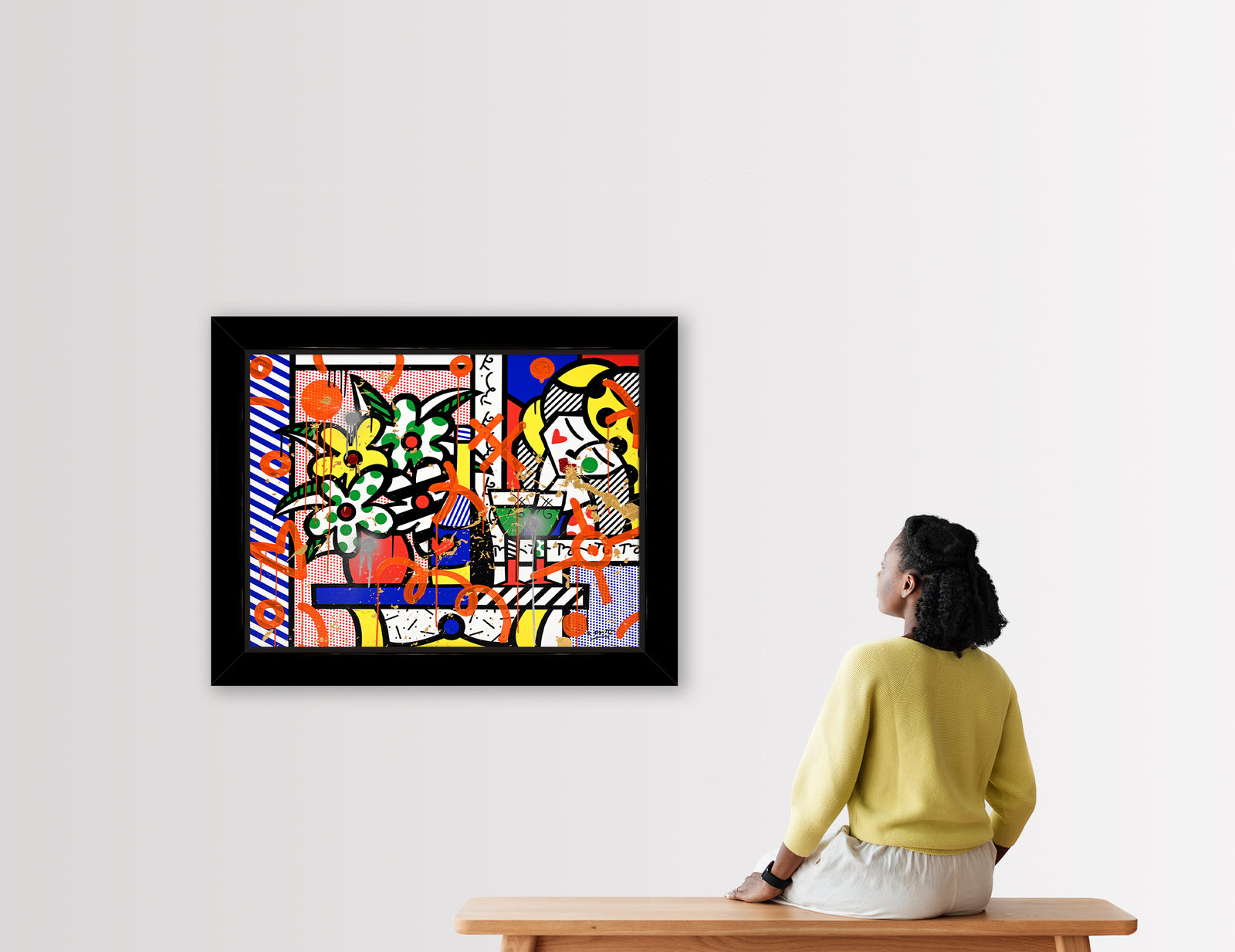 modern pop art flowers bouquet mixed media original vibrant home decor