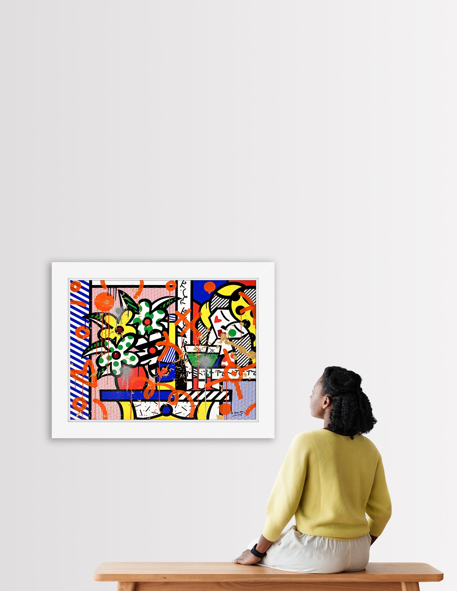 Romero Britto flowers bouquet mixed media original colorful pop art design
