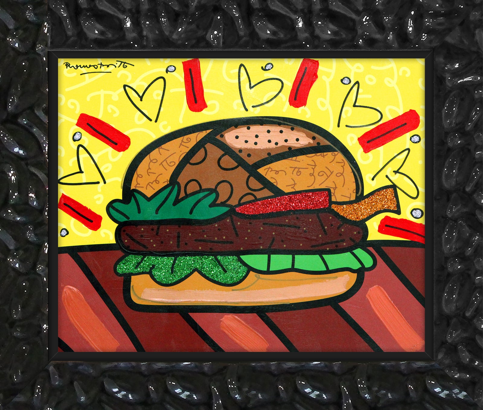 modern pop art burger mixed media original vibrant home decor