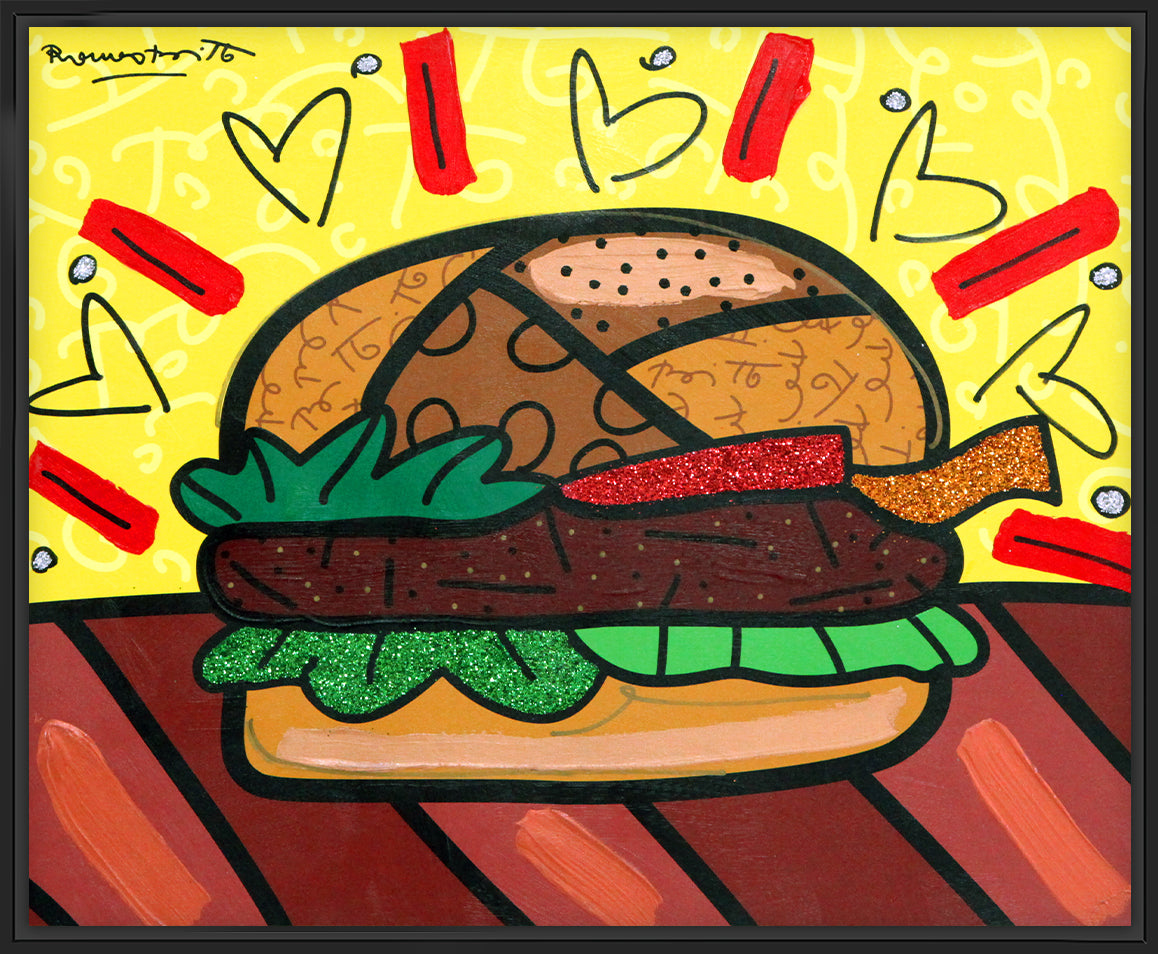 burger mixed media original colorful decorative collectible gift idea