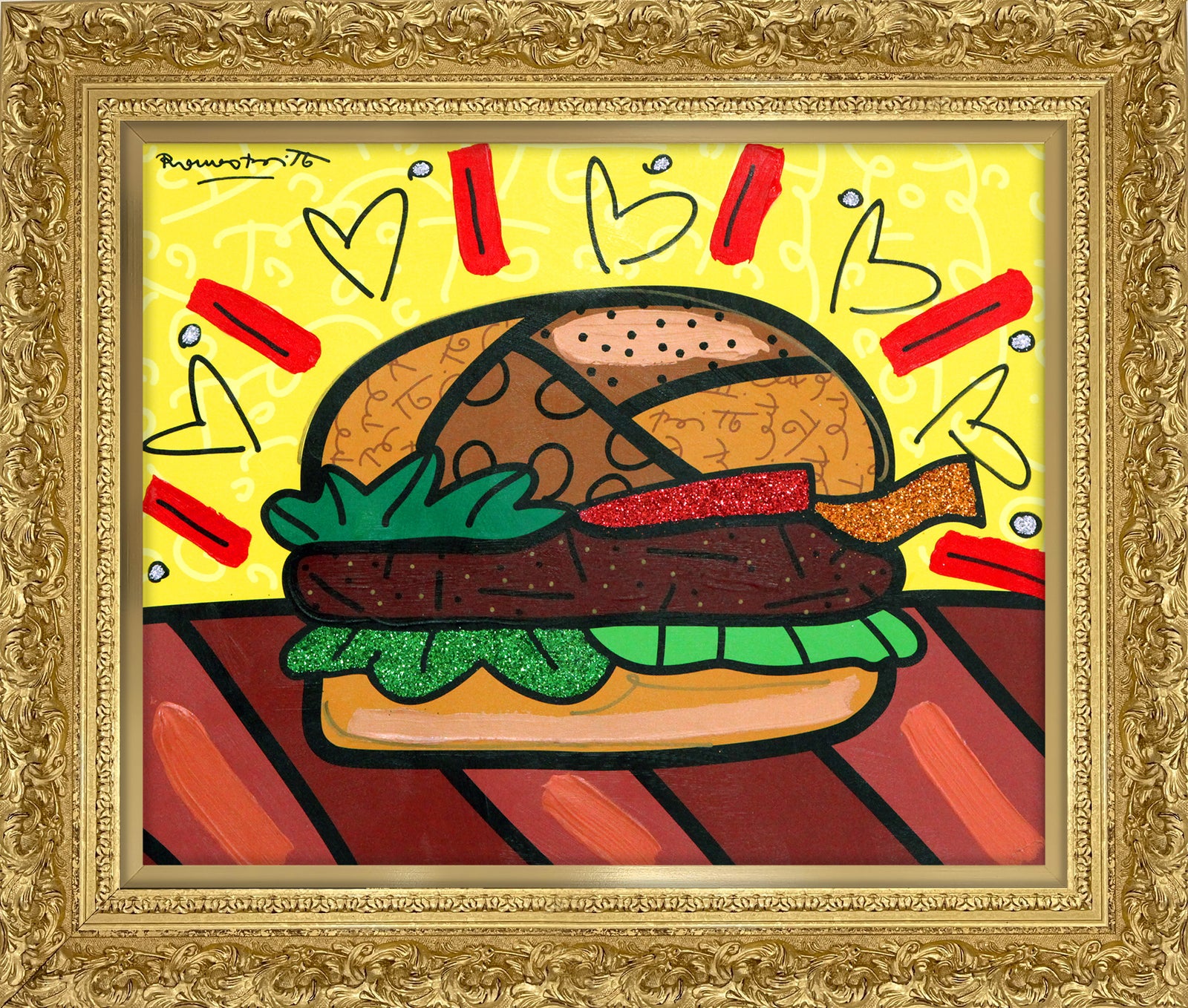 burger mixed media original colorful decorative collectible gift idea