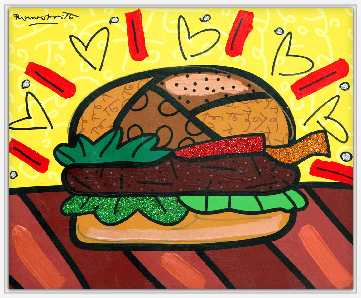 burger mixed media original colorful decorative collectible gift idea