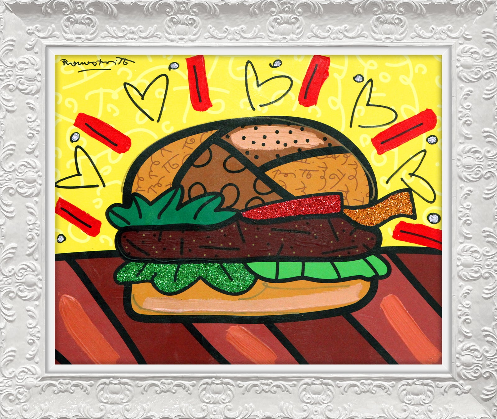 burger mixed media original colorful decorative collectible gift idea