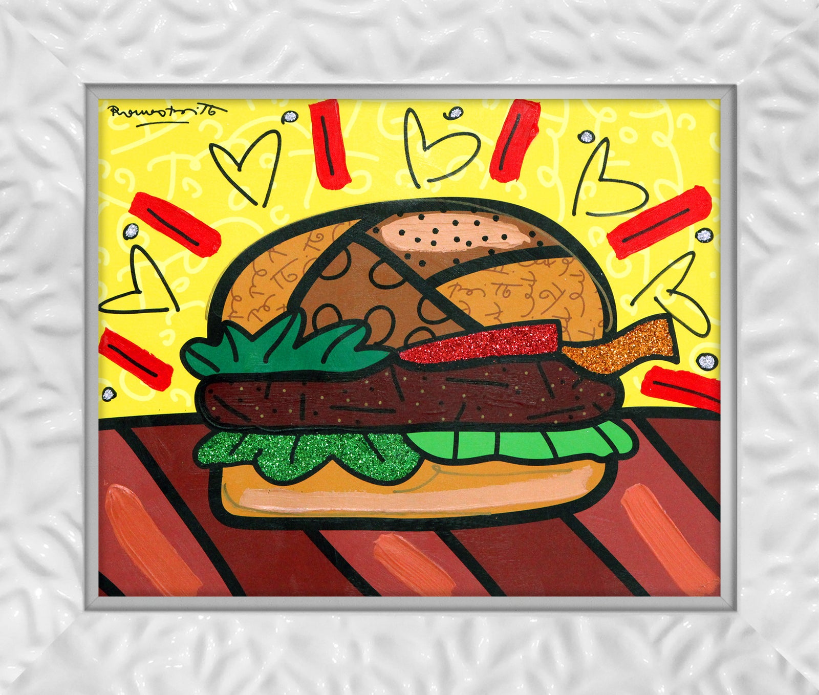 modern pop art burger mixed media original vibrant home decor