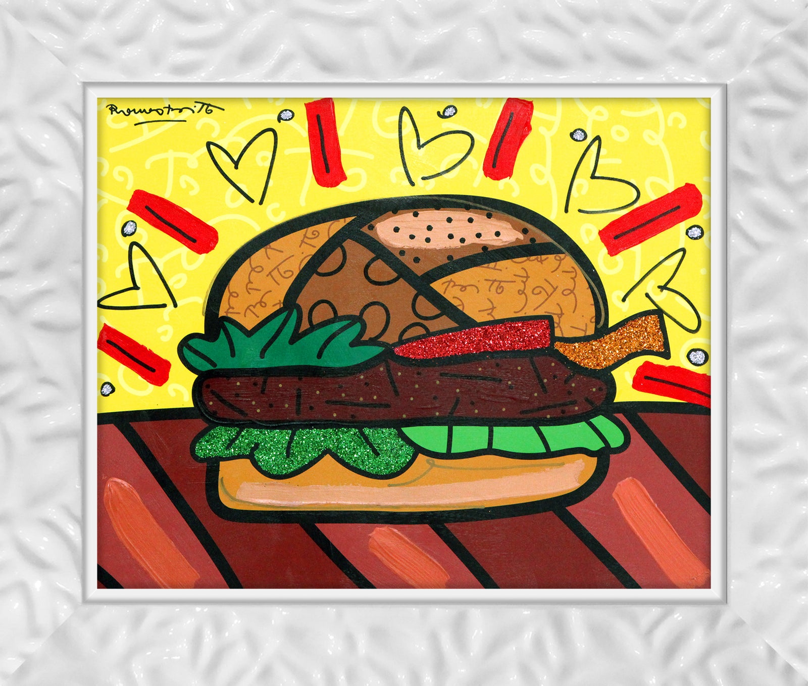burger mixed media original artistic colorful design collectible