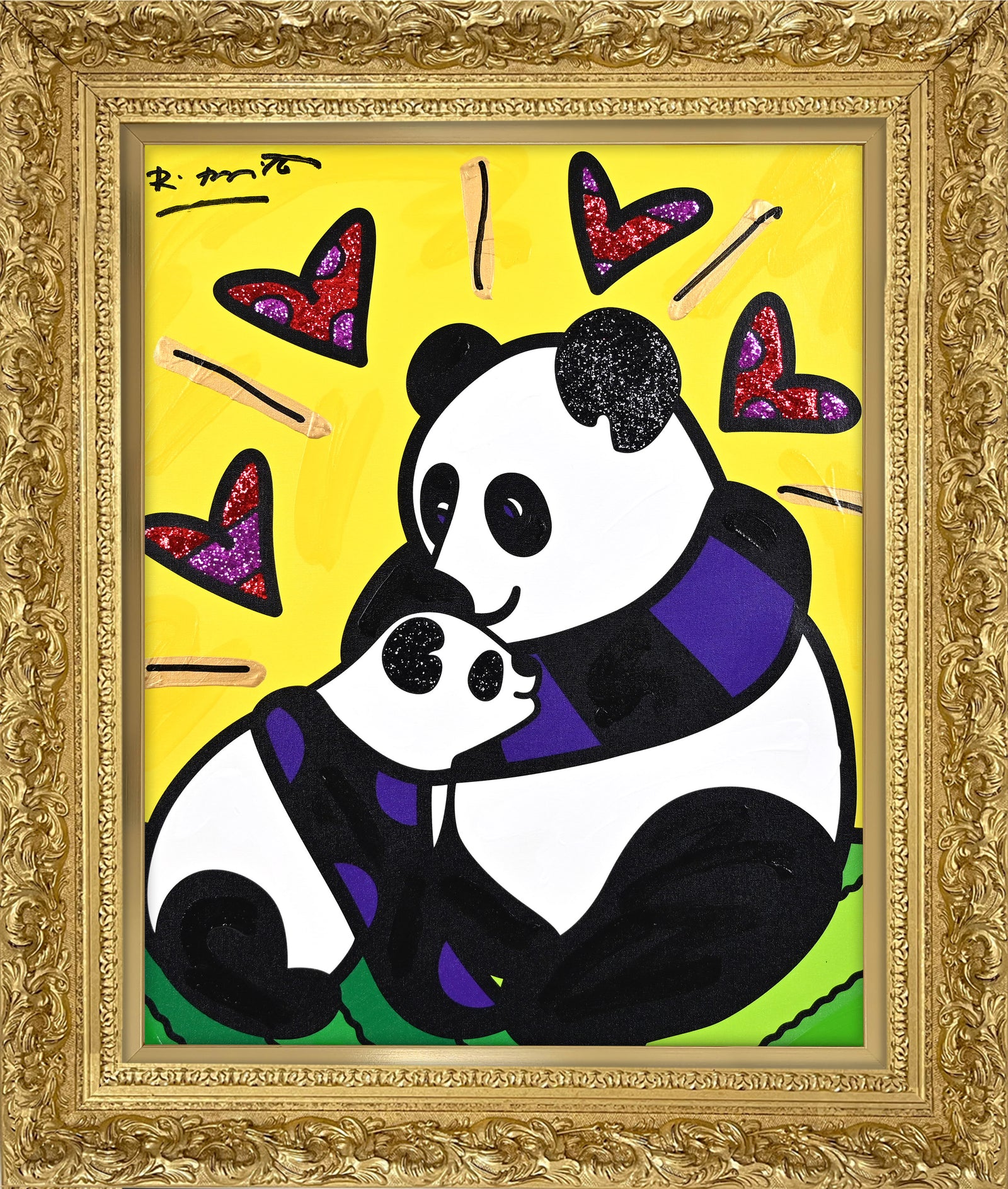 Panda Love - Mixed Media Original