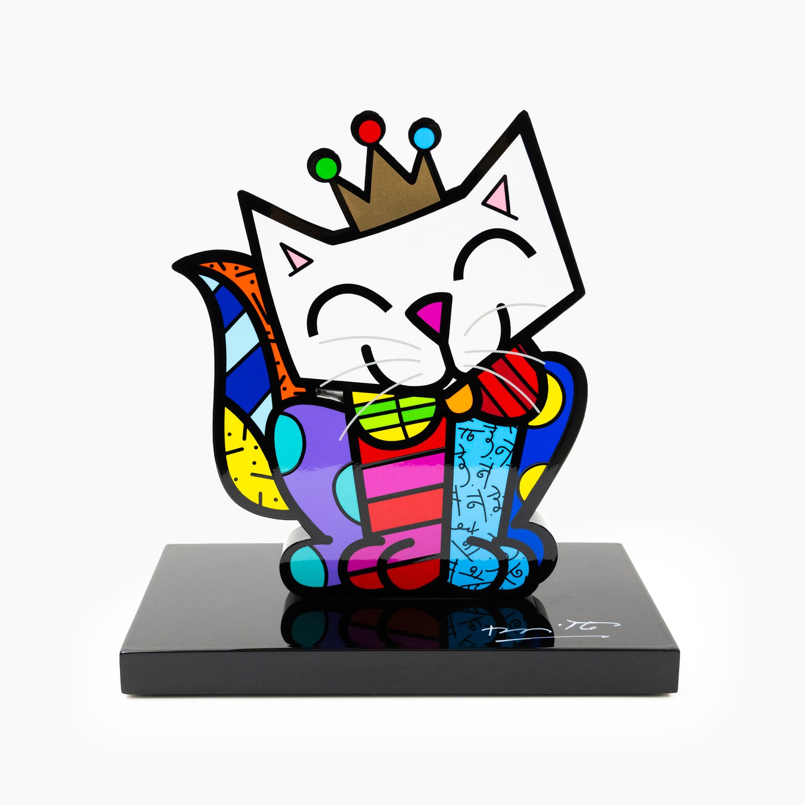 Romero Britto cat black base limited edition colorful pop art design