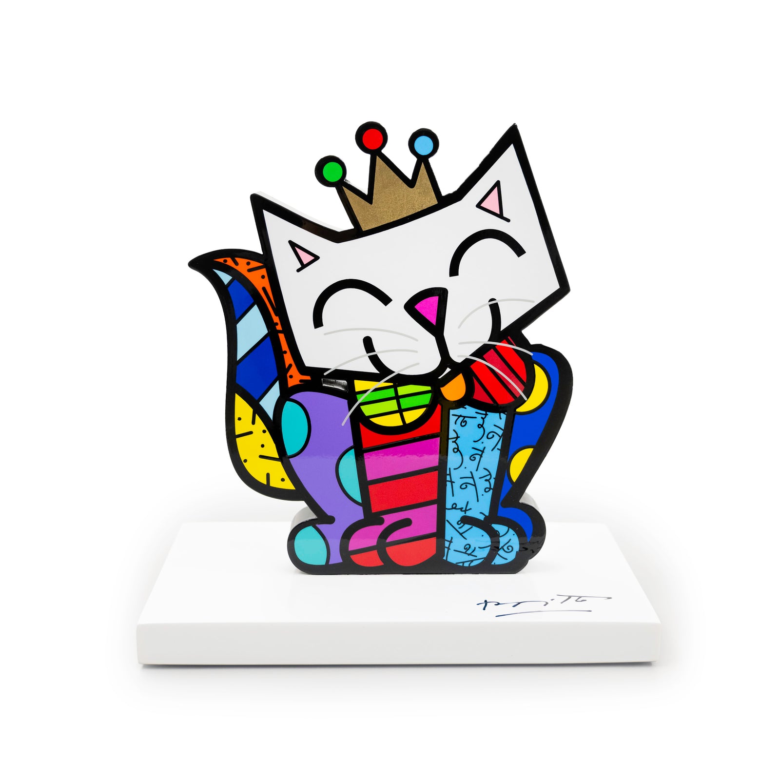 Romero Britto cat white base limited edition colorful pop art design