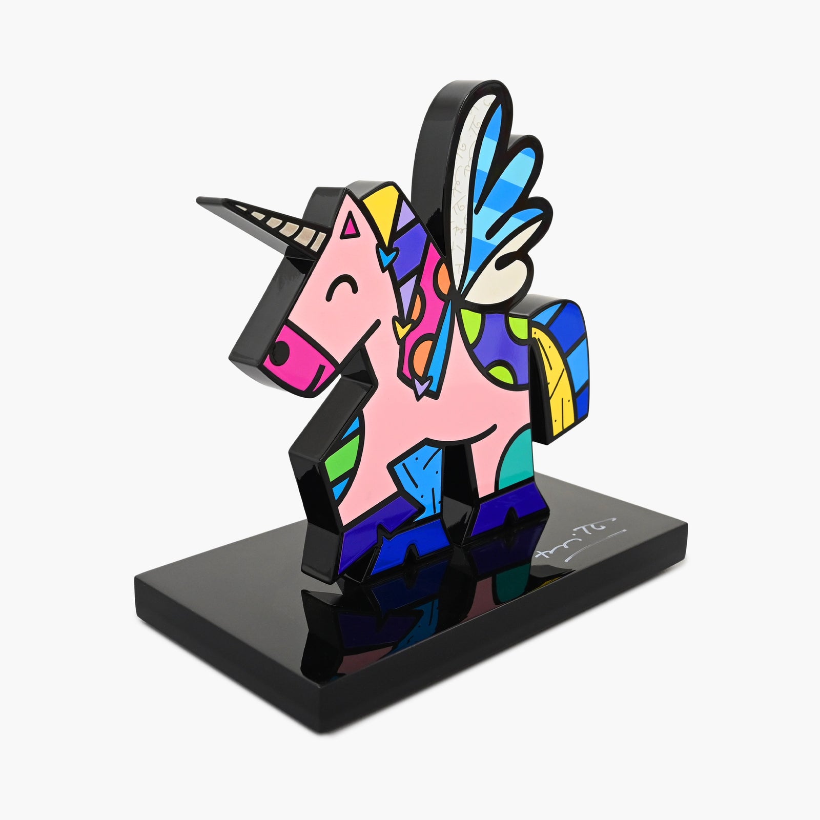 Side profile of hand signed Unicorn contemporary art sculpture by Romero Britto