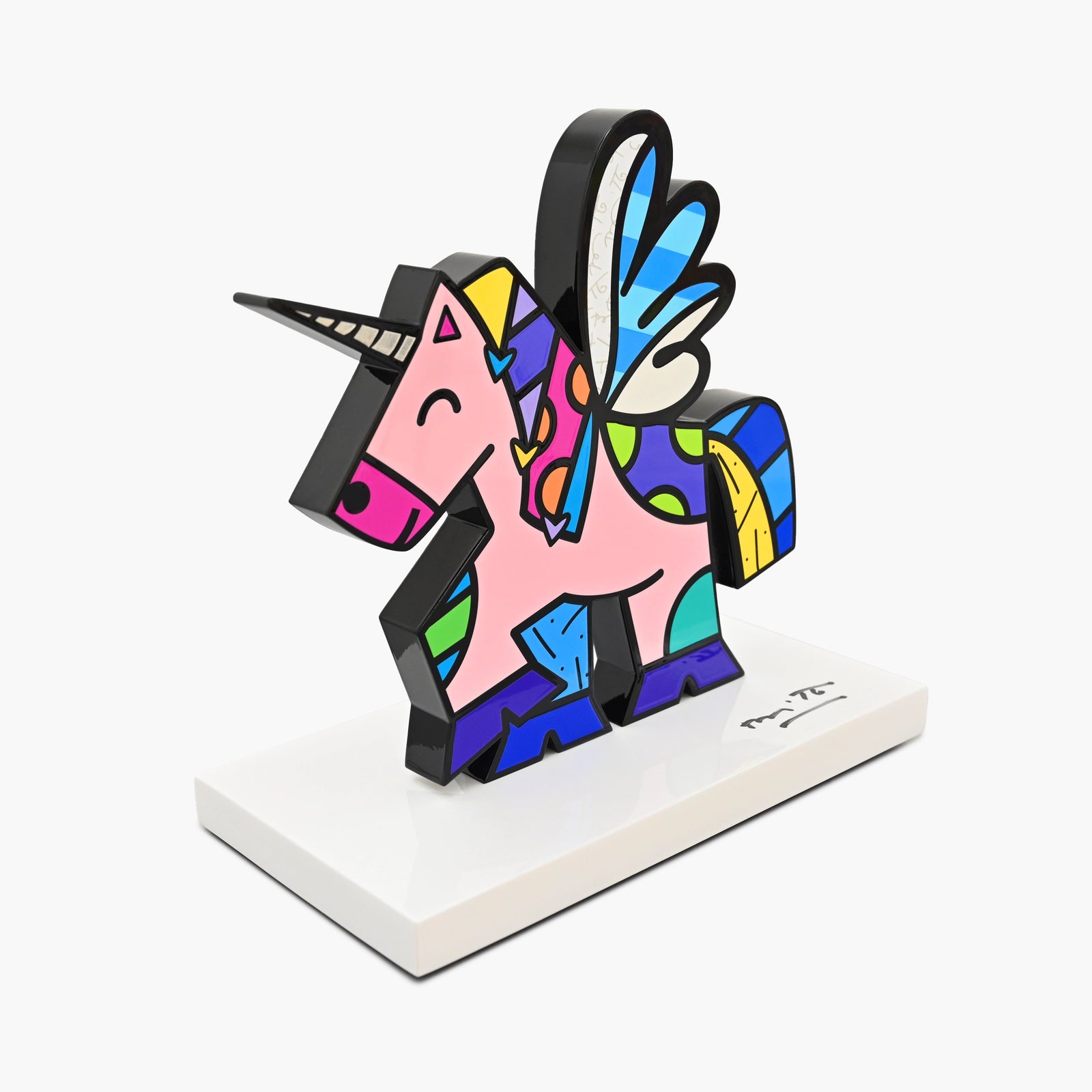 Side profile of hand signed Unicorn contemporary art sculpture by Romero Britto