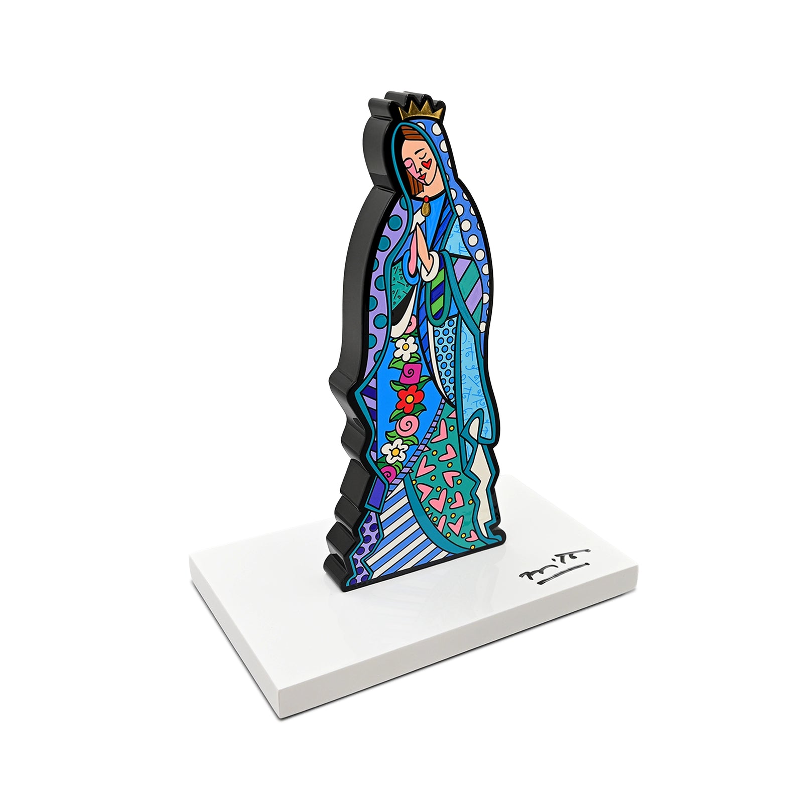 Side profile of hand signed Virgin Mary contemporary art sculpture by Romero Britto