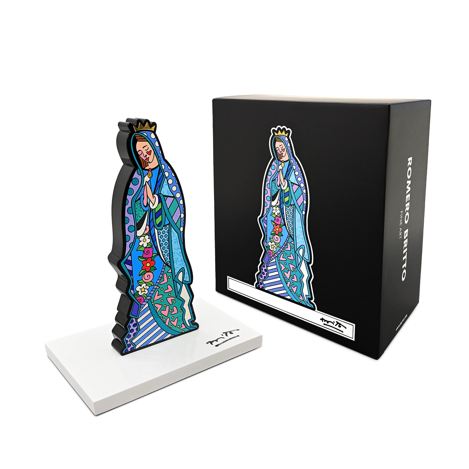 Romero Britto Virgin Mary sculpture with original packaging