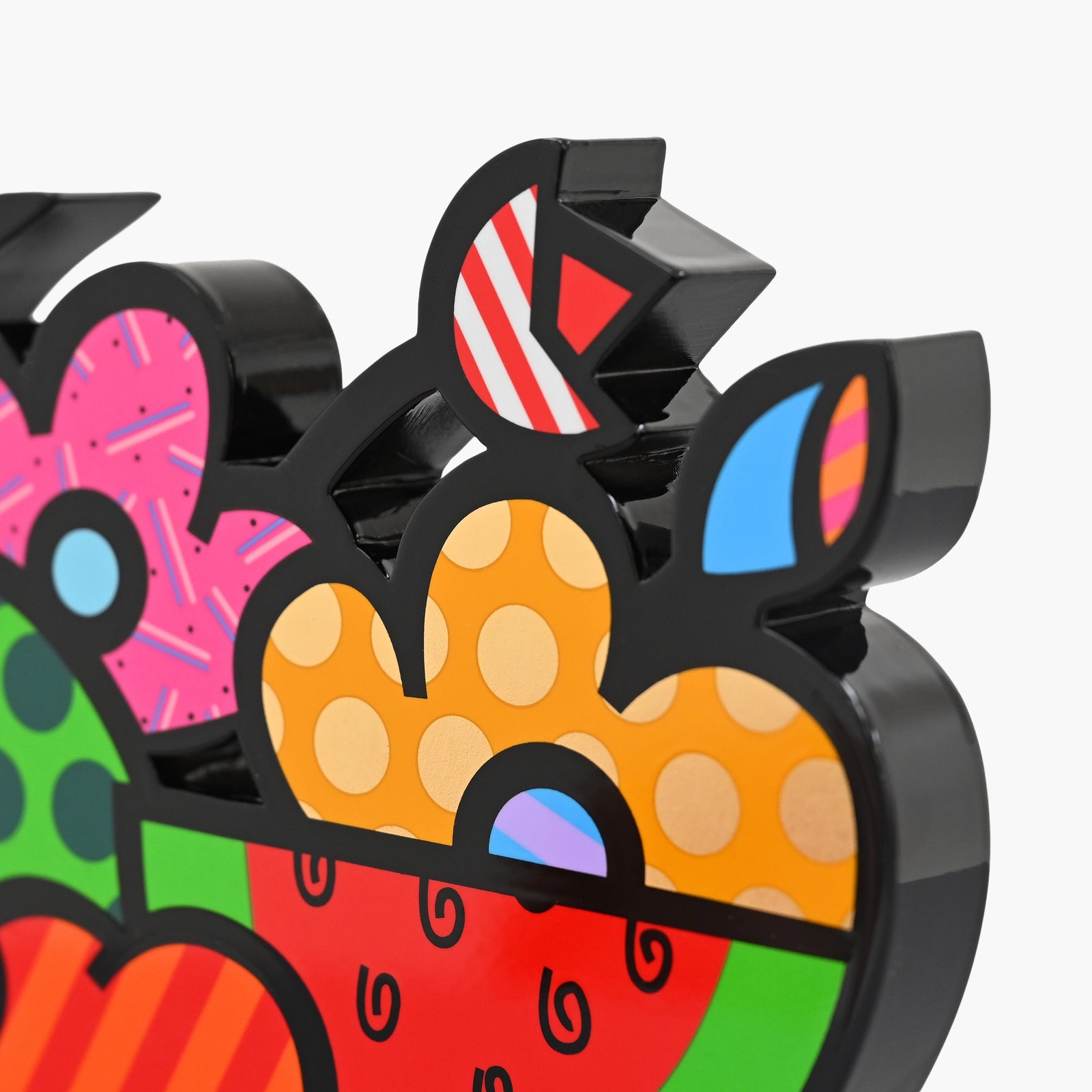 Close-up detail of Romero Britto Fruit Bowl fine art sculpture showing texture and color
