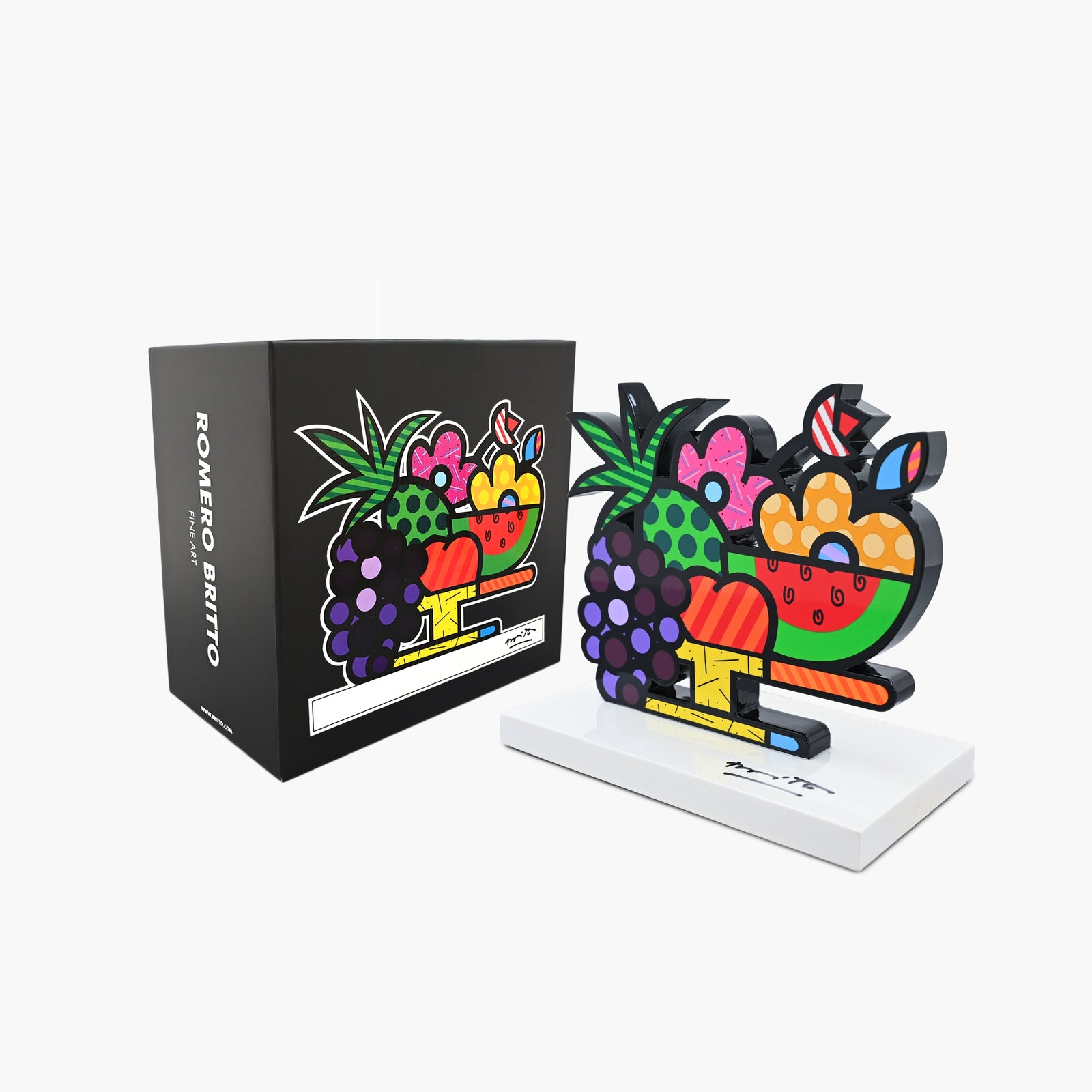 Romero Britto Fruit Bowl sculpture with original packaging and Certificate of Authenticity