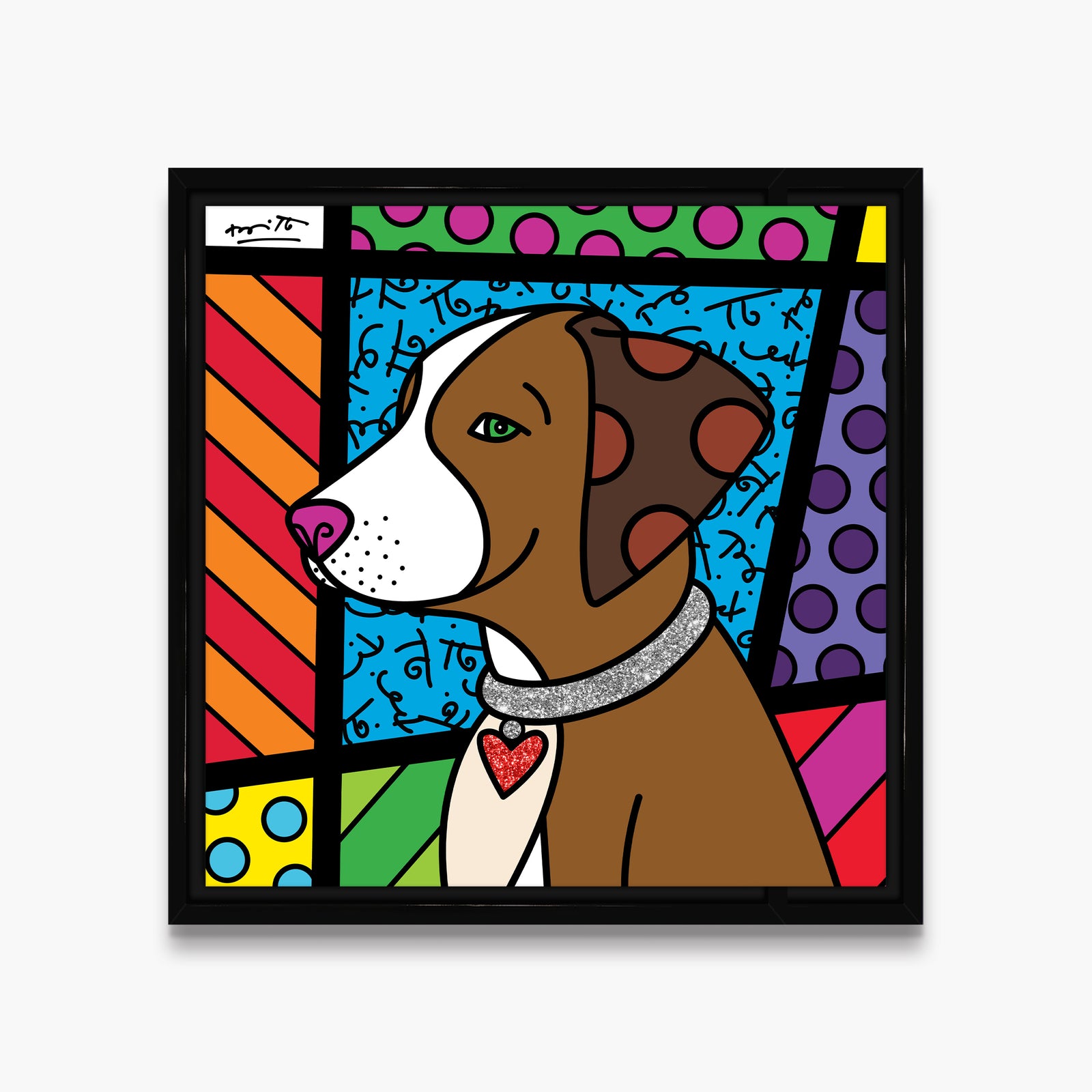 Romero Britto heart puppy limited edition print contemporary pop art piece