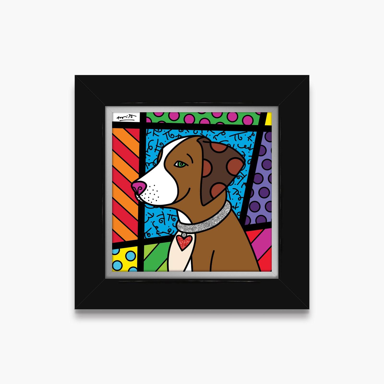 Romero Britto heart puppy limited edition print colorful pop art design