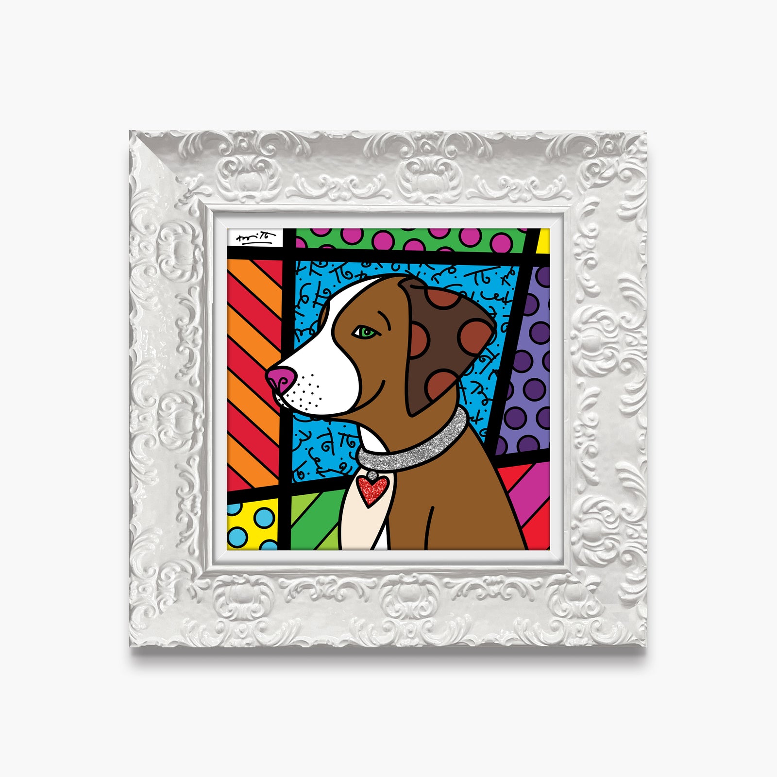 Romero Britto heart puppy limited edition print contemporary pop art piece