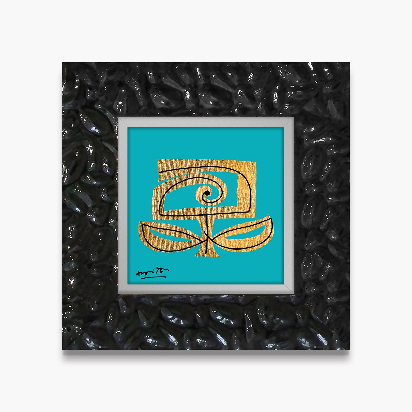 Romero Britto teal and gold limited edition contemporary pop art piece