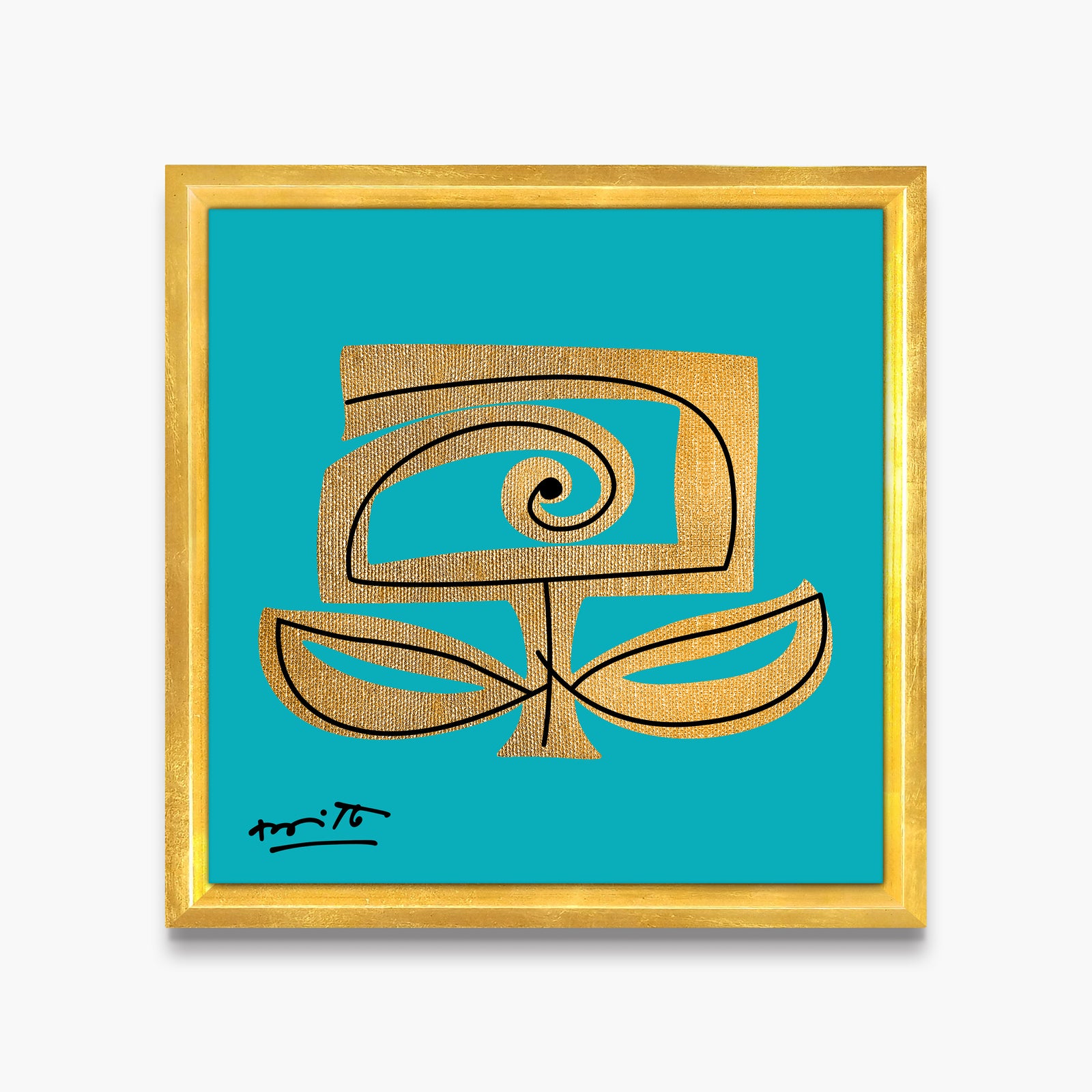 Romero Britto teal and gold limited edition contemporary pop art piece