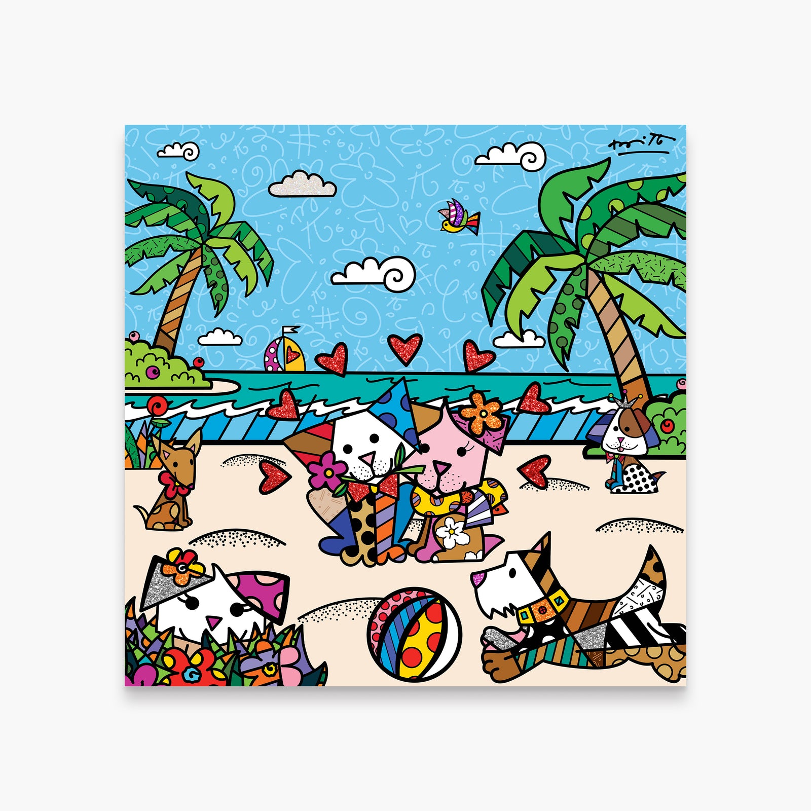 Romero Britto palm beach dogs limited edition colorful pop art design