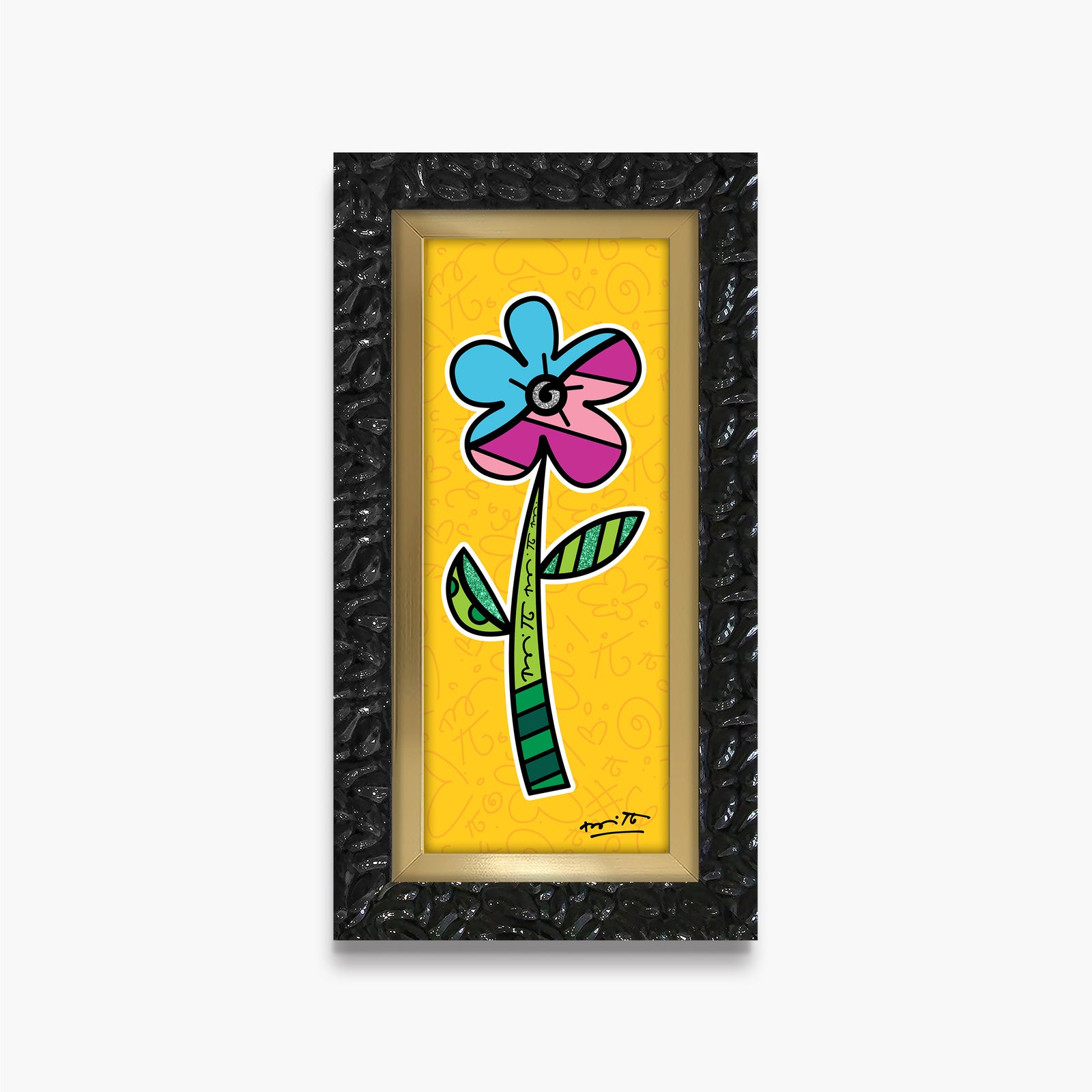 Romero Britto yellow hibiscus limited edition print colorful pop art design
