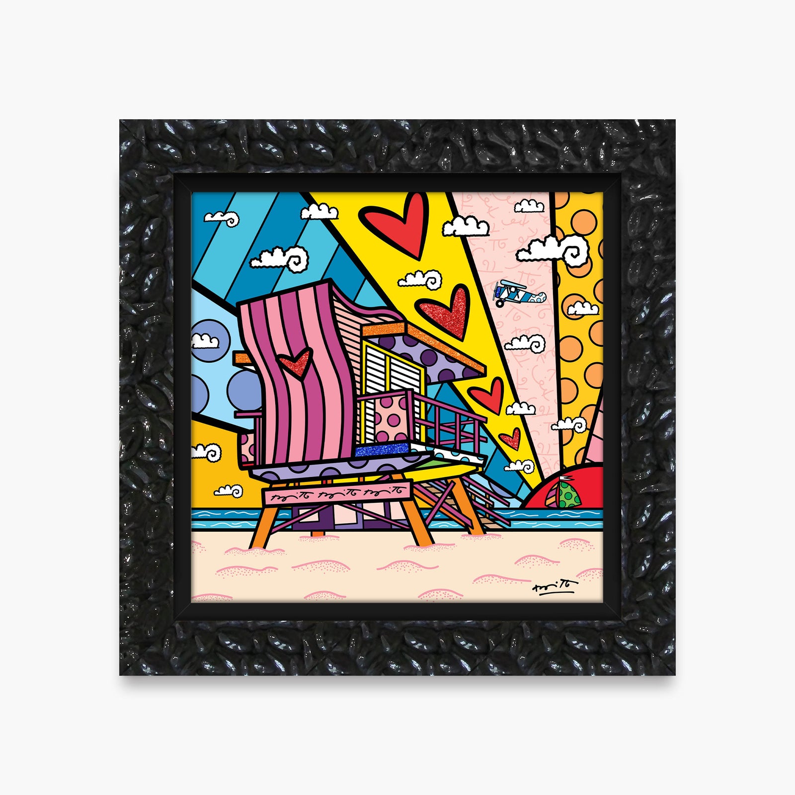 Romero Britto lifeguard beach love limited edition contemporary pop art piece