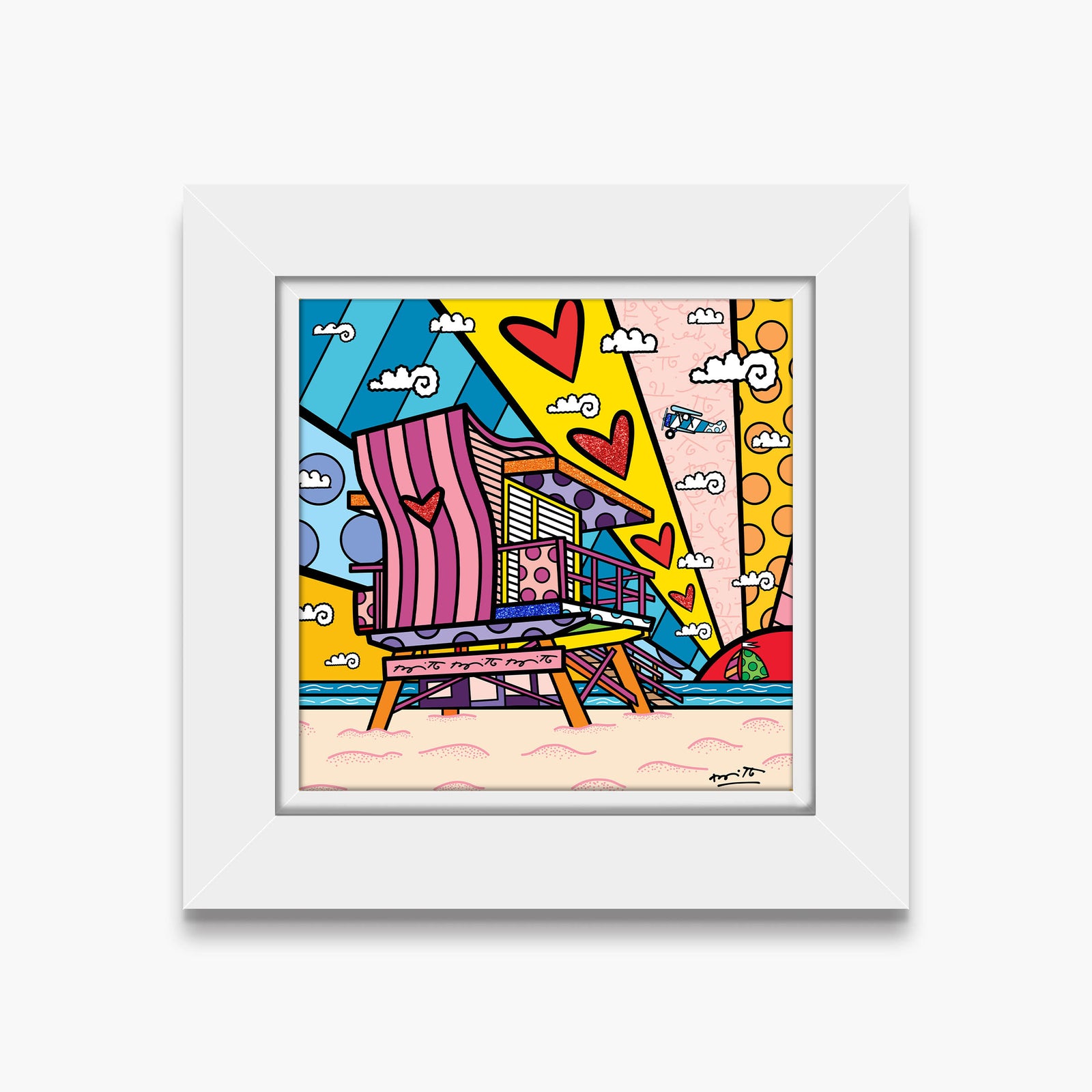 Romero Britto lifeguard beach love limited edition contemporary pop art piece