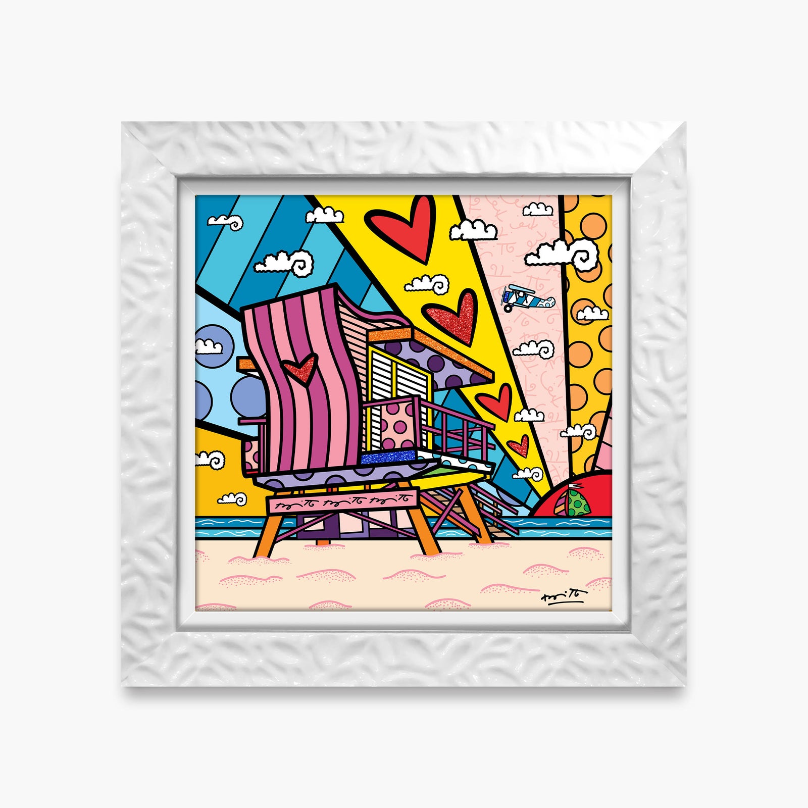 Romero Britto lifeguard beach love limited edition contemporary pop art piece
