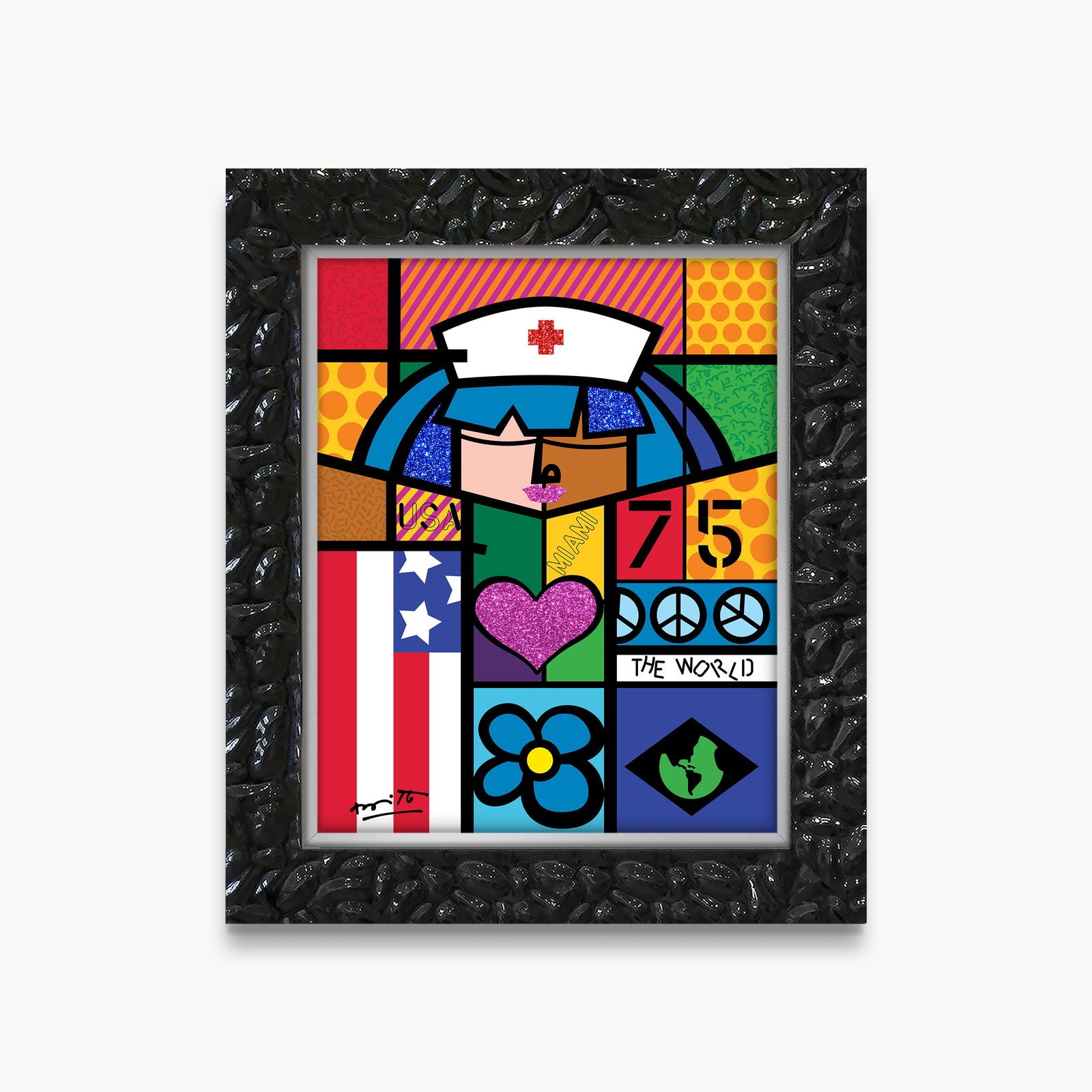 Romero Britto red cross limited edition print contemporary pop art piece