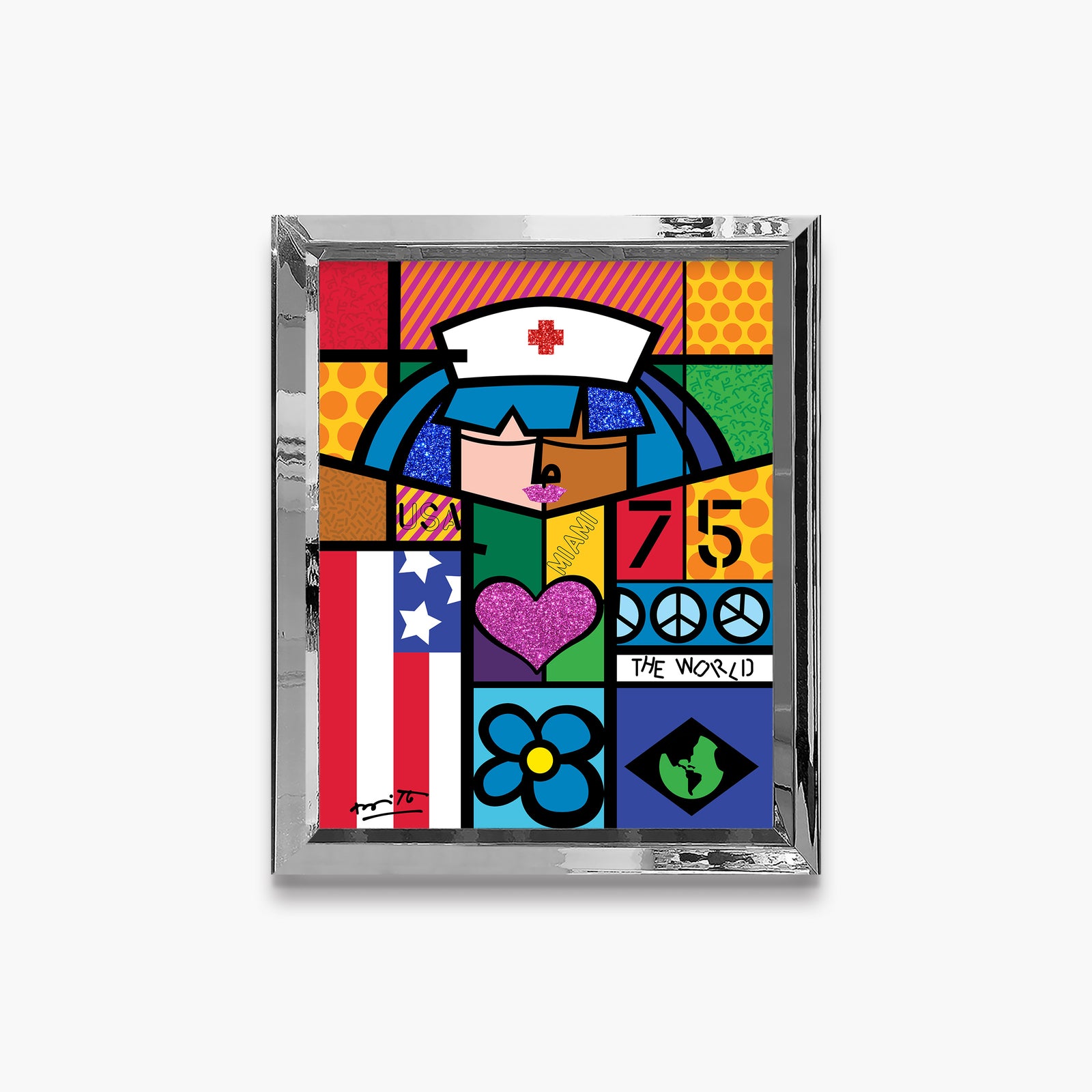 Romero Britto red cross limited edition print colorful pop art design