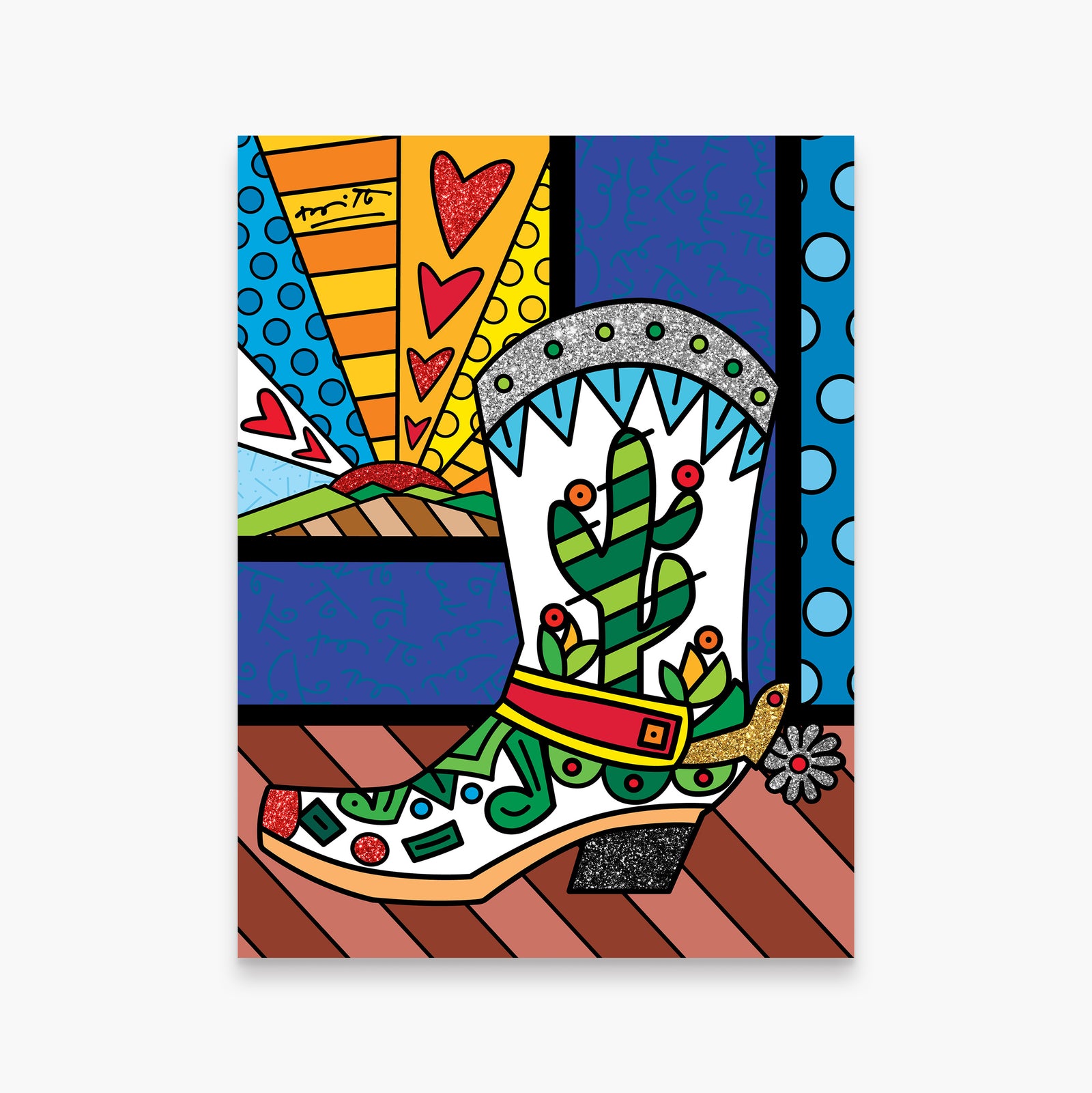 Romero Britto western limited edition print colorful pop art design