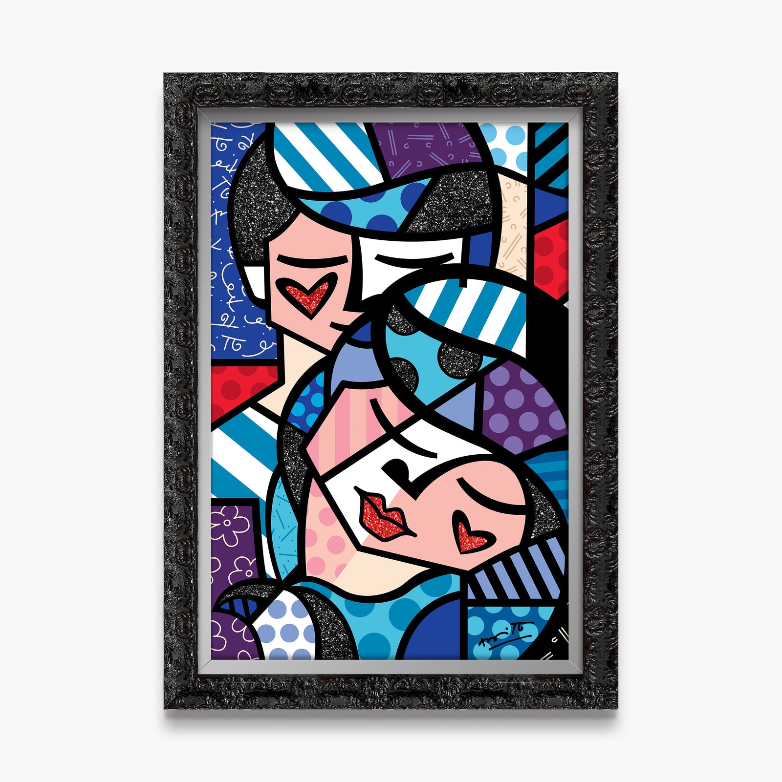 Romero Britto embracing love limited edition print contemporary pop art piece