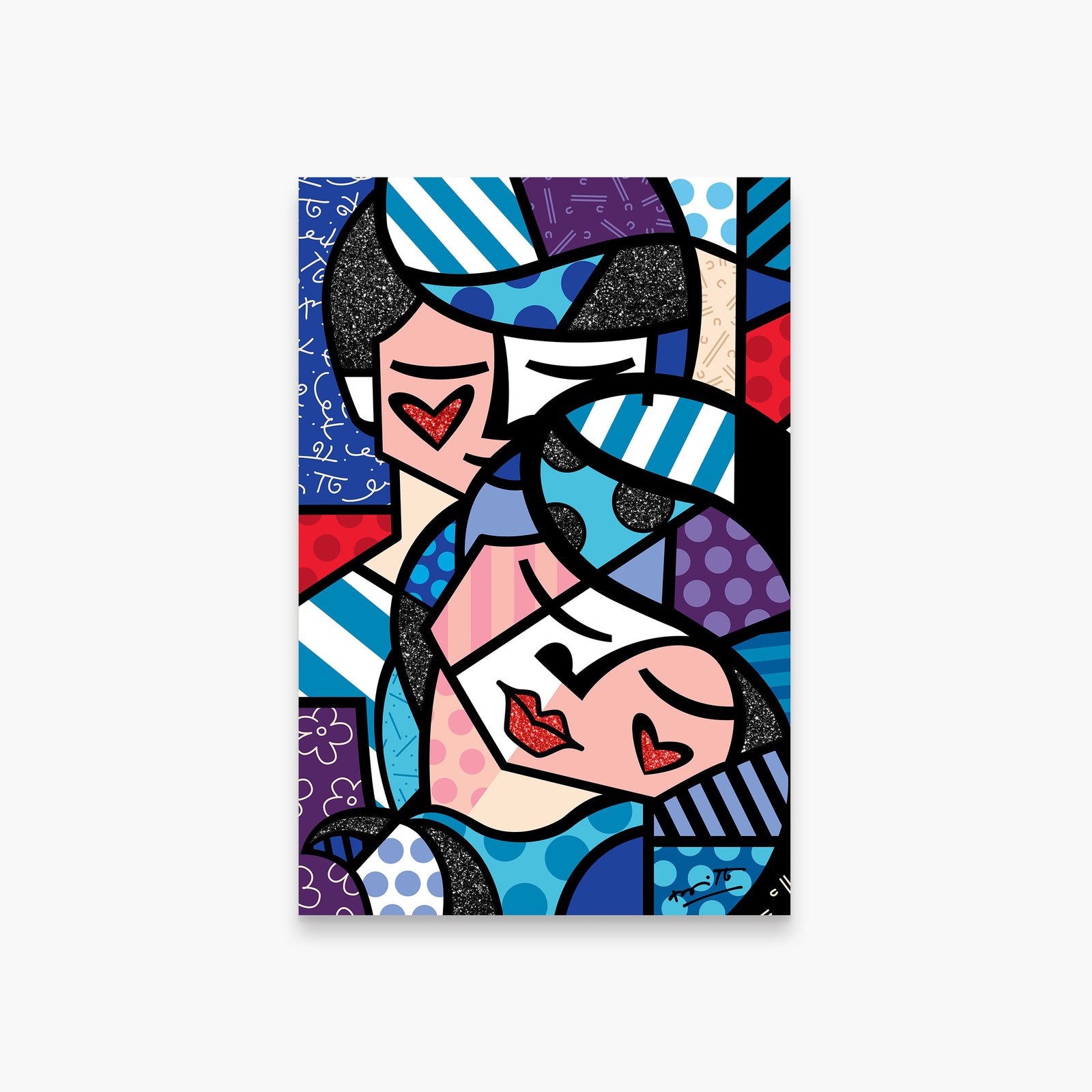 Romero Britto embracing love limited edition print colorful pop art design