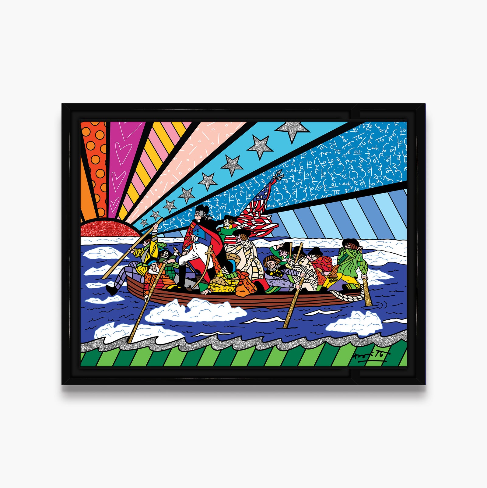 Romero Britto the crossing of the delaware contemporary pop art piece