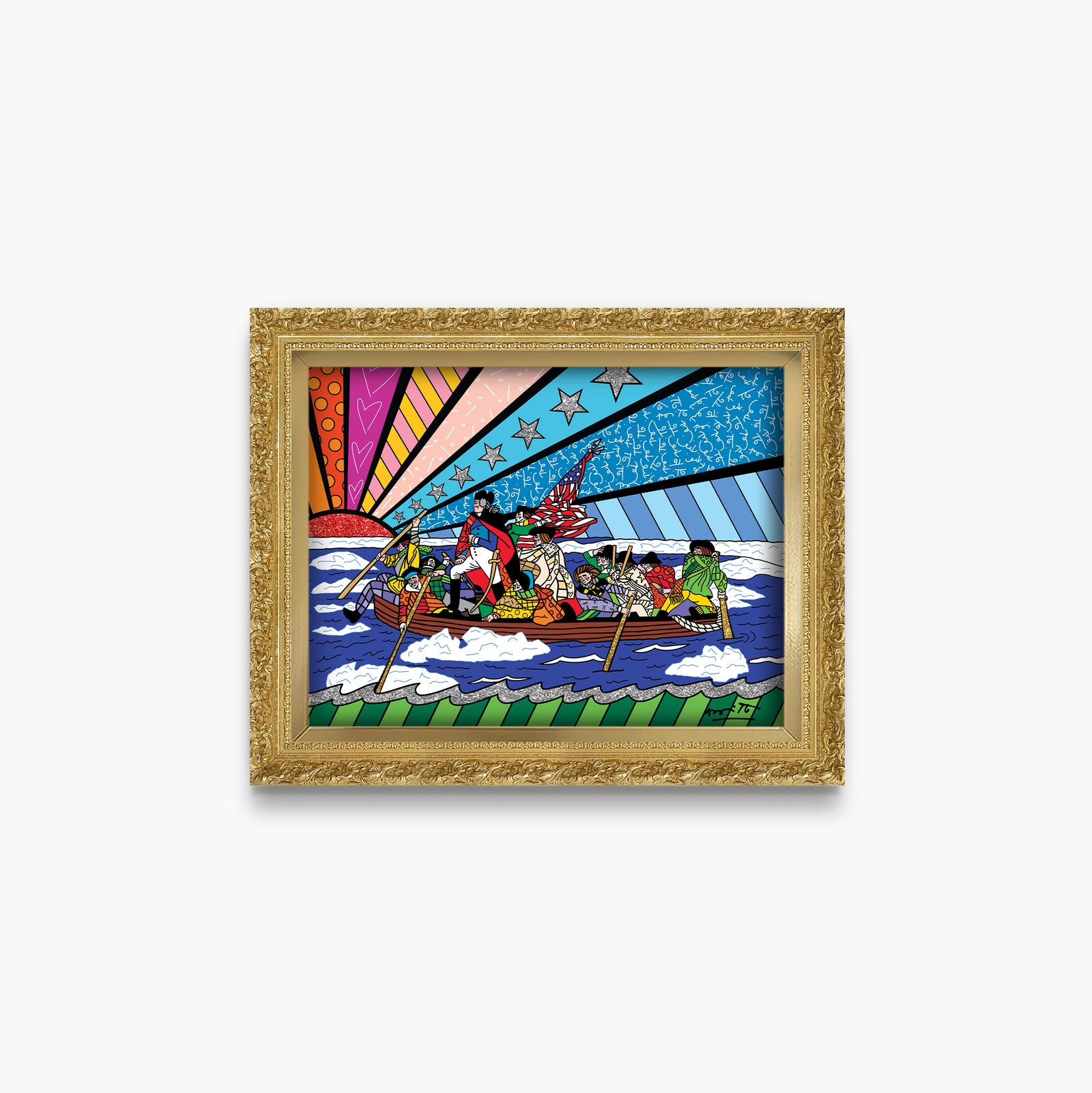 Romero Britto the crossing of the delaware contemporary pop art piece