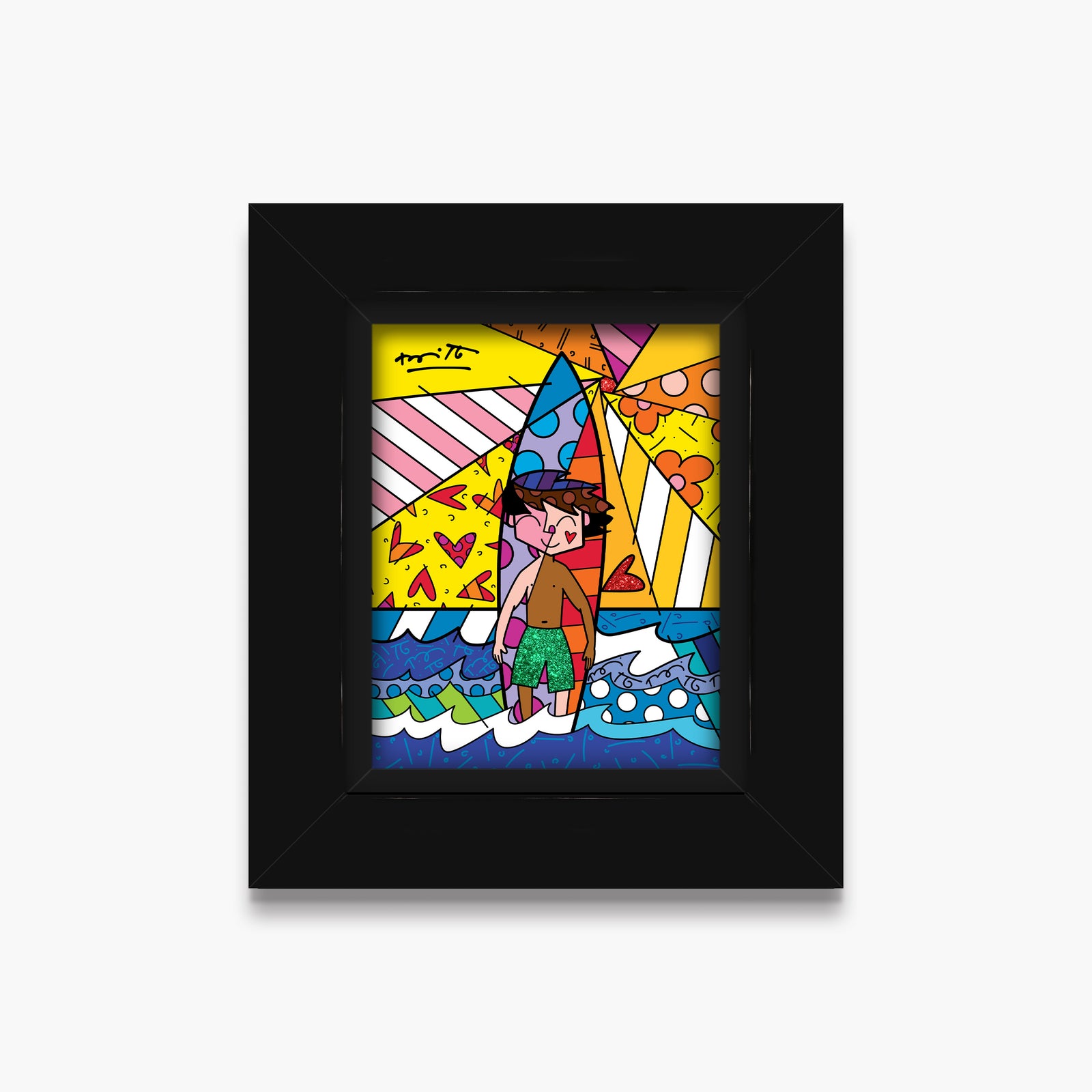 Romero Britto surfing day limited edition print colorful pop art design