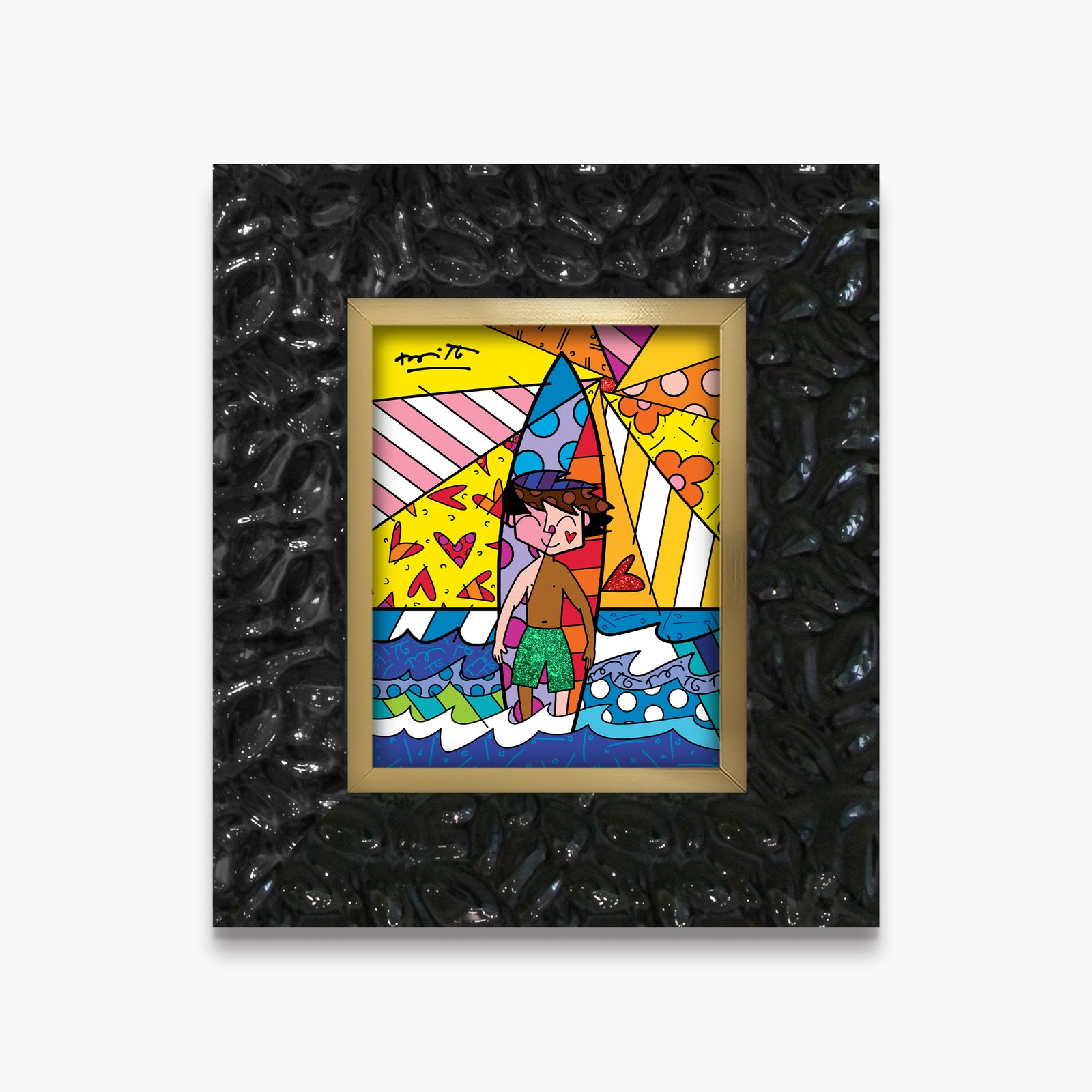Romero Britto surfing day limited edition print contemporary pop art piece